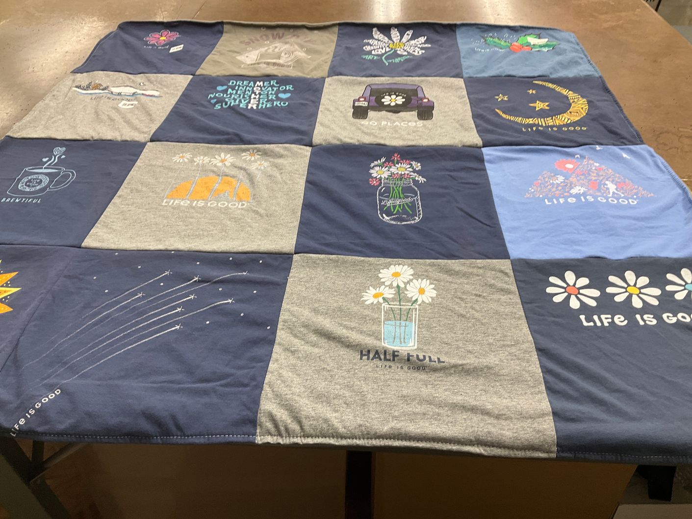 T-shirt quilt with positivity, nature themes by Holly from NY