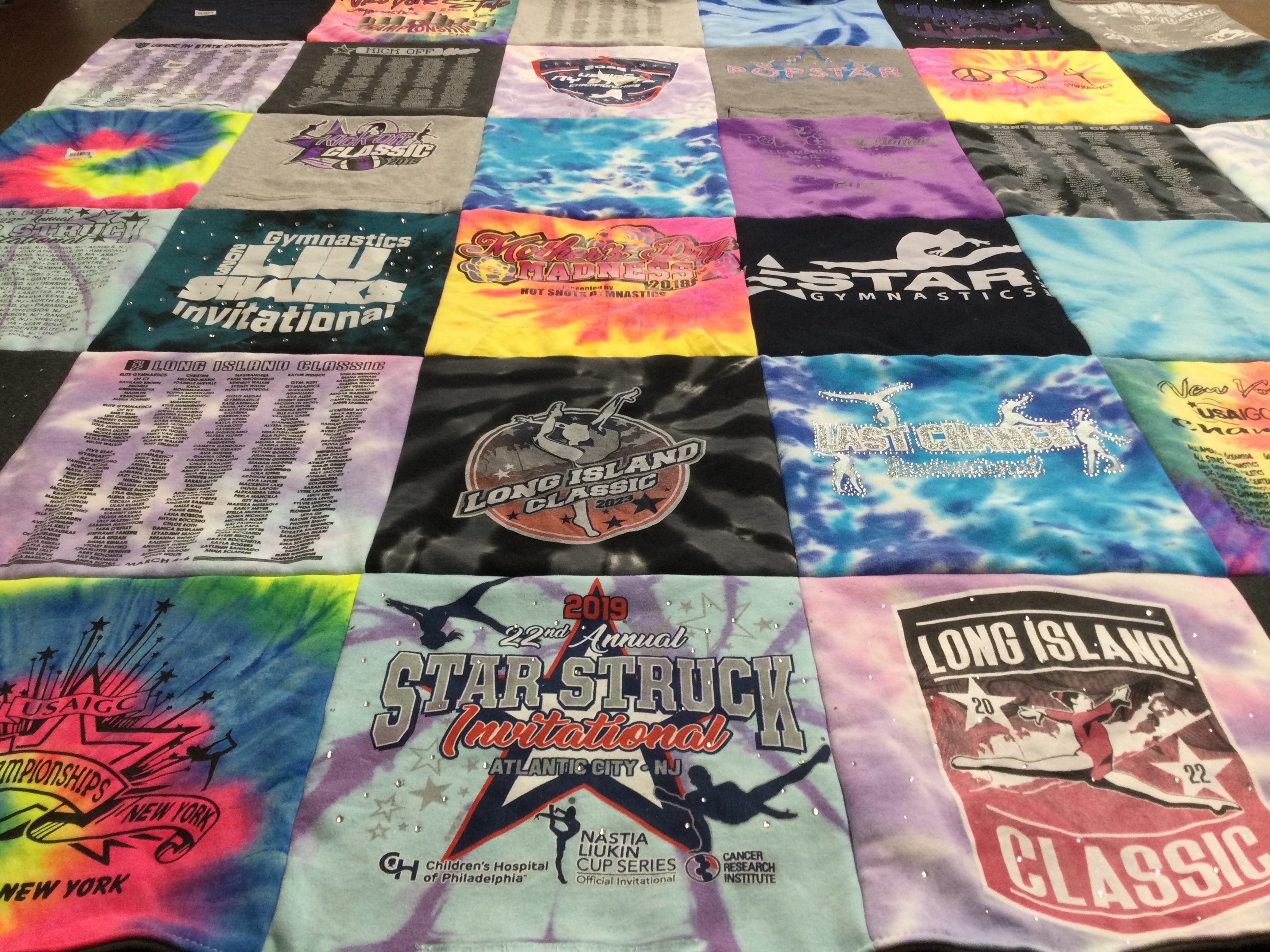 T-shirt quilt with gymnastics, competitions themes by Jennifer from NY