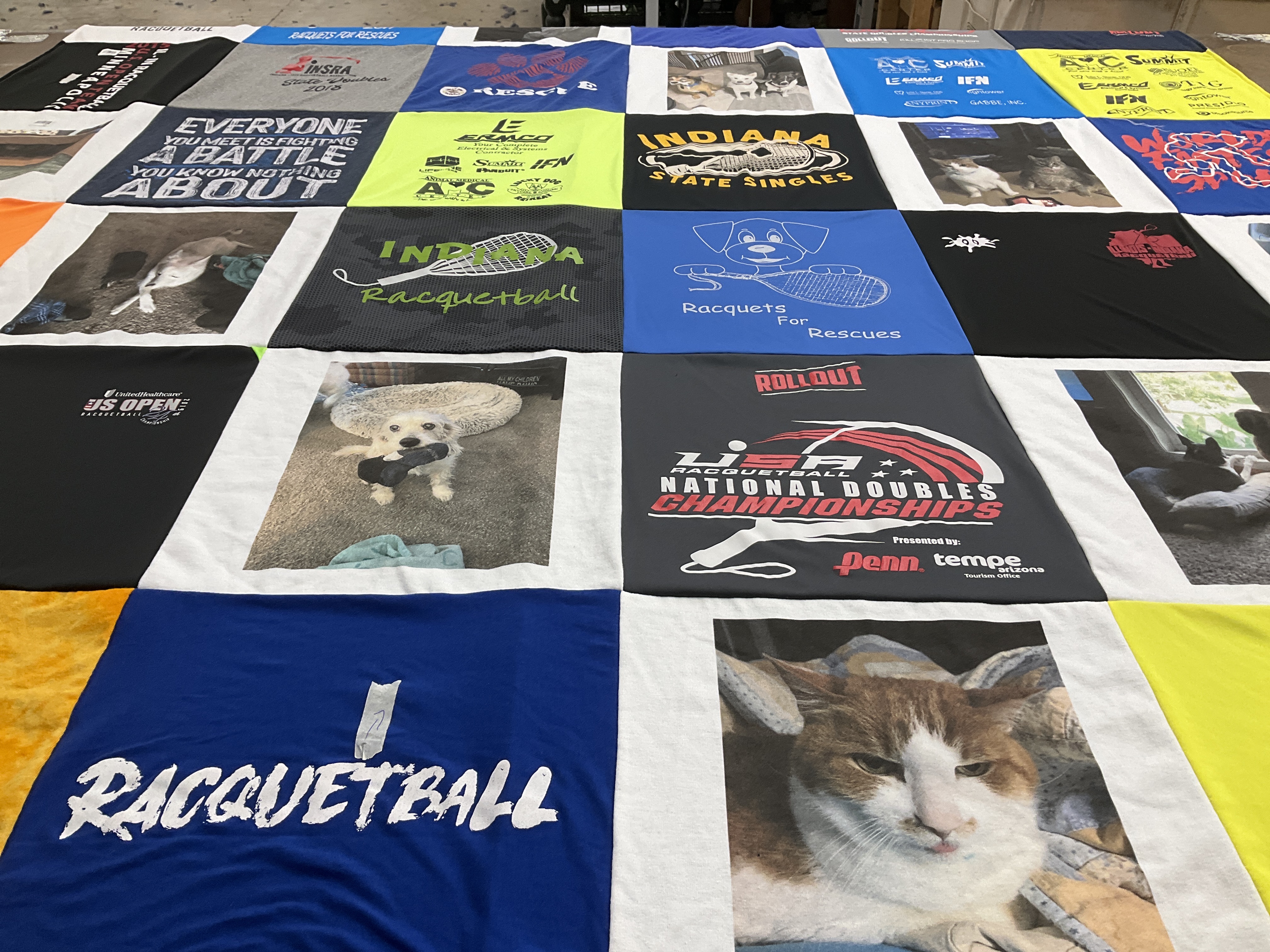 T-shirt quilt featuring racquetball by Chris from IN