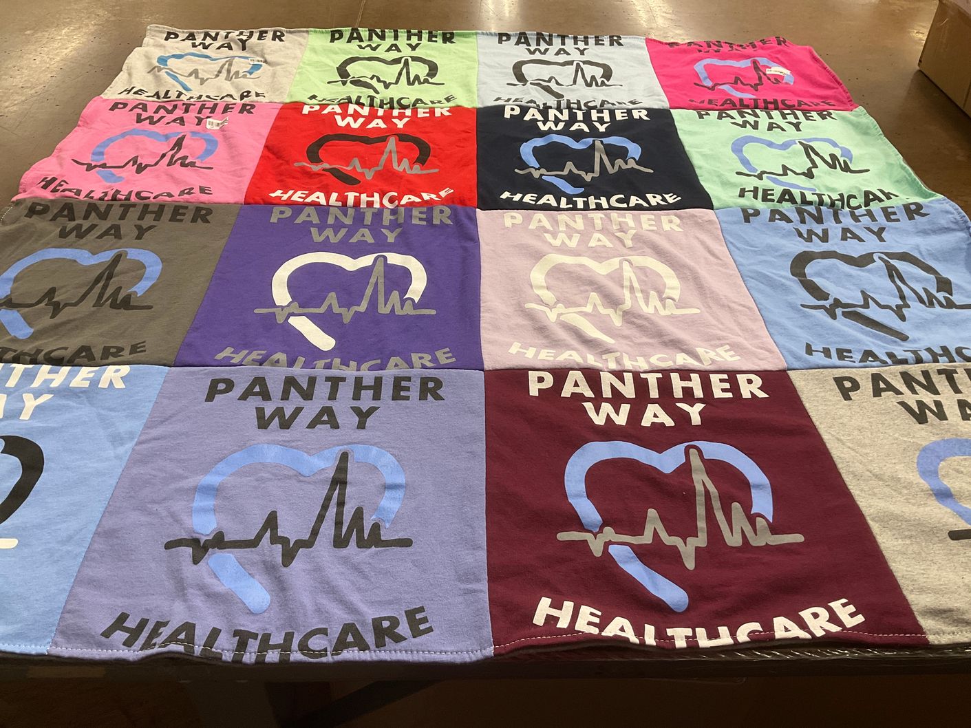 T-shirt quilt with healthcare, panther way themes by Jennifer from SC