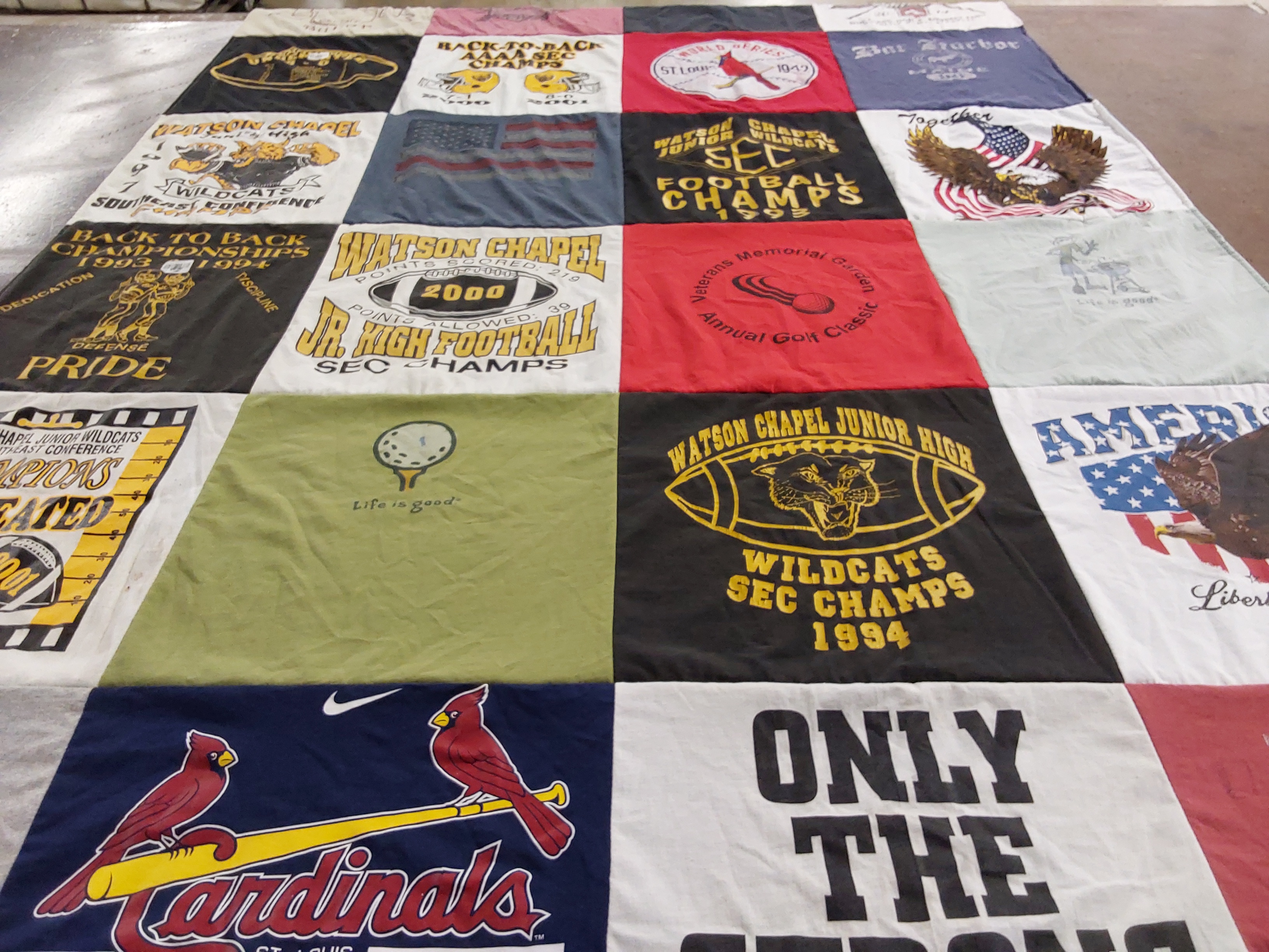 T-shirt quilt featuring watson chapel wildcats, st. louis cardinals by Michael from MO