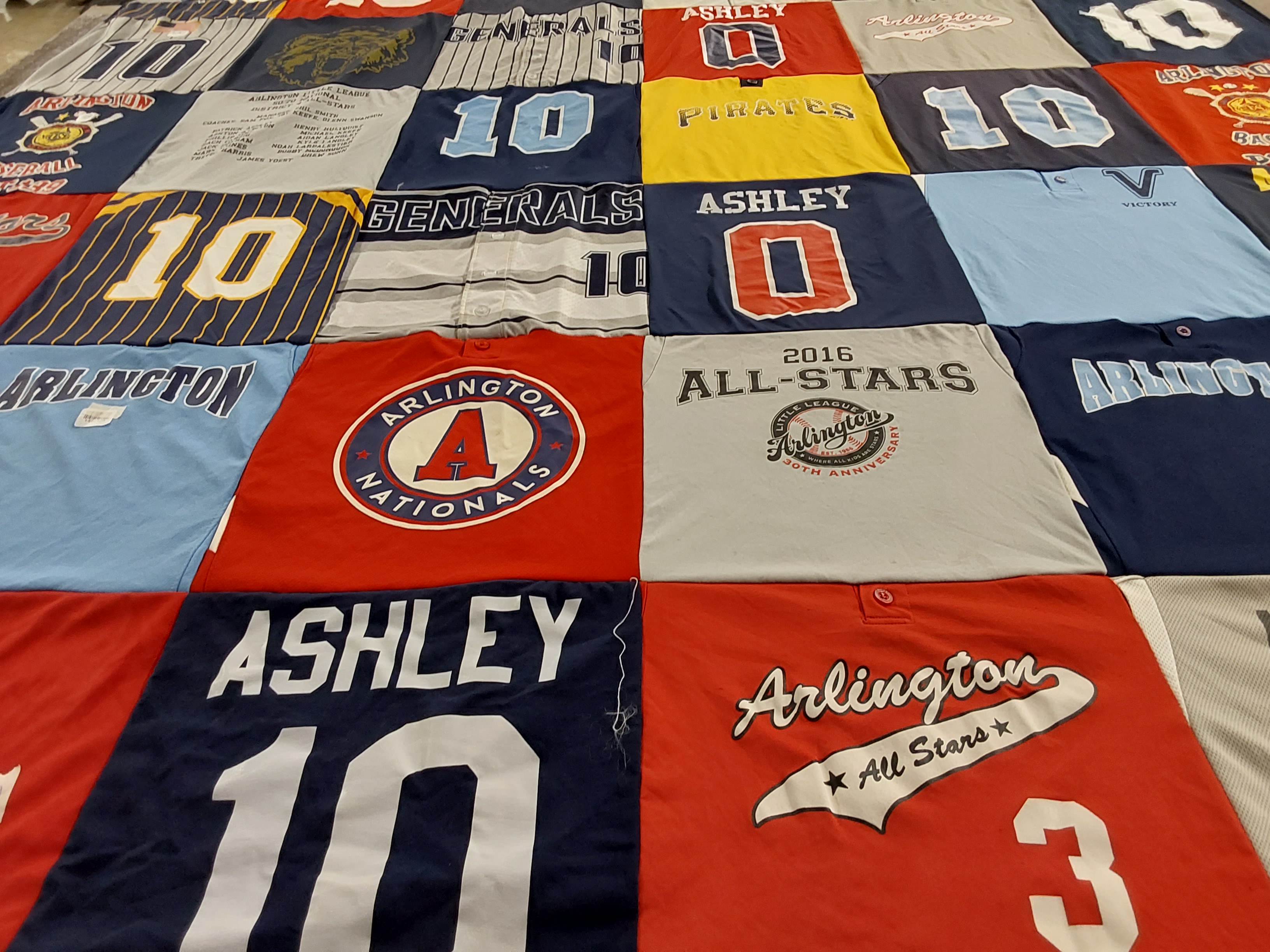 T-shirt quilt with baseball, sports themes by Lauren from LA