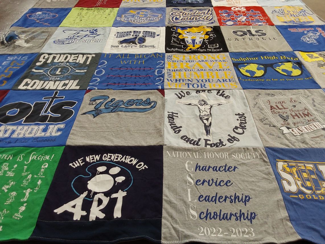 T-shirt quilt featuring sulphur high school tigers, sulphur high beta club by Marquette from LA