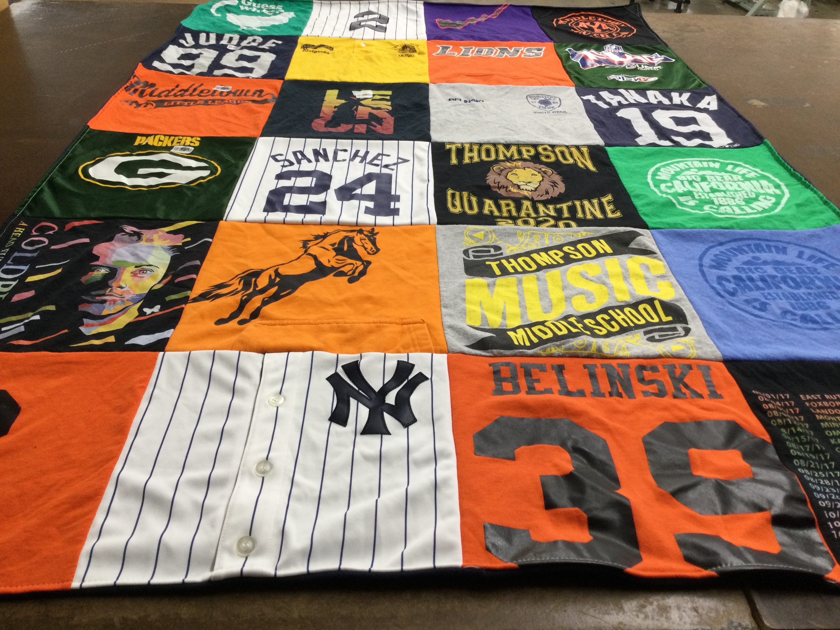 T-shirt quilt featuring green bay packers, new york yankees by Diane from NJ