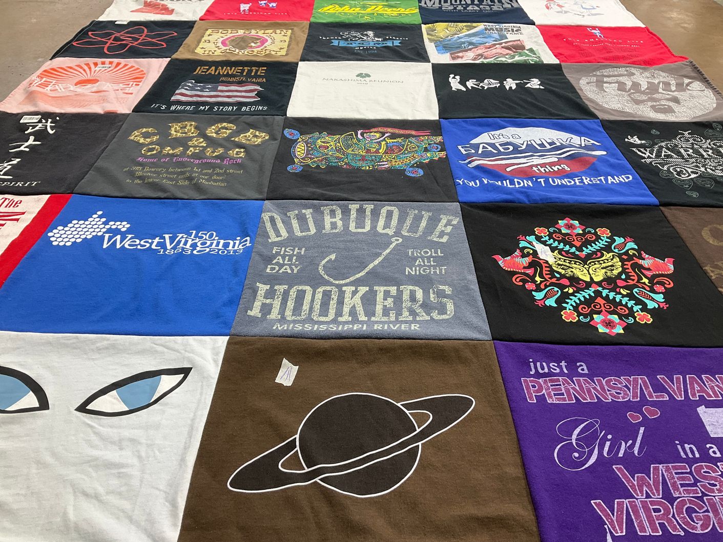 T-shirt quilt with travel, local culture themes by Shelley from WV