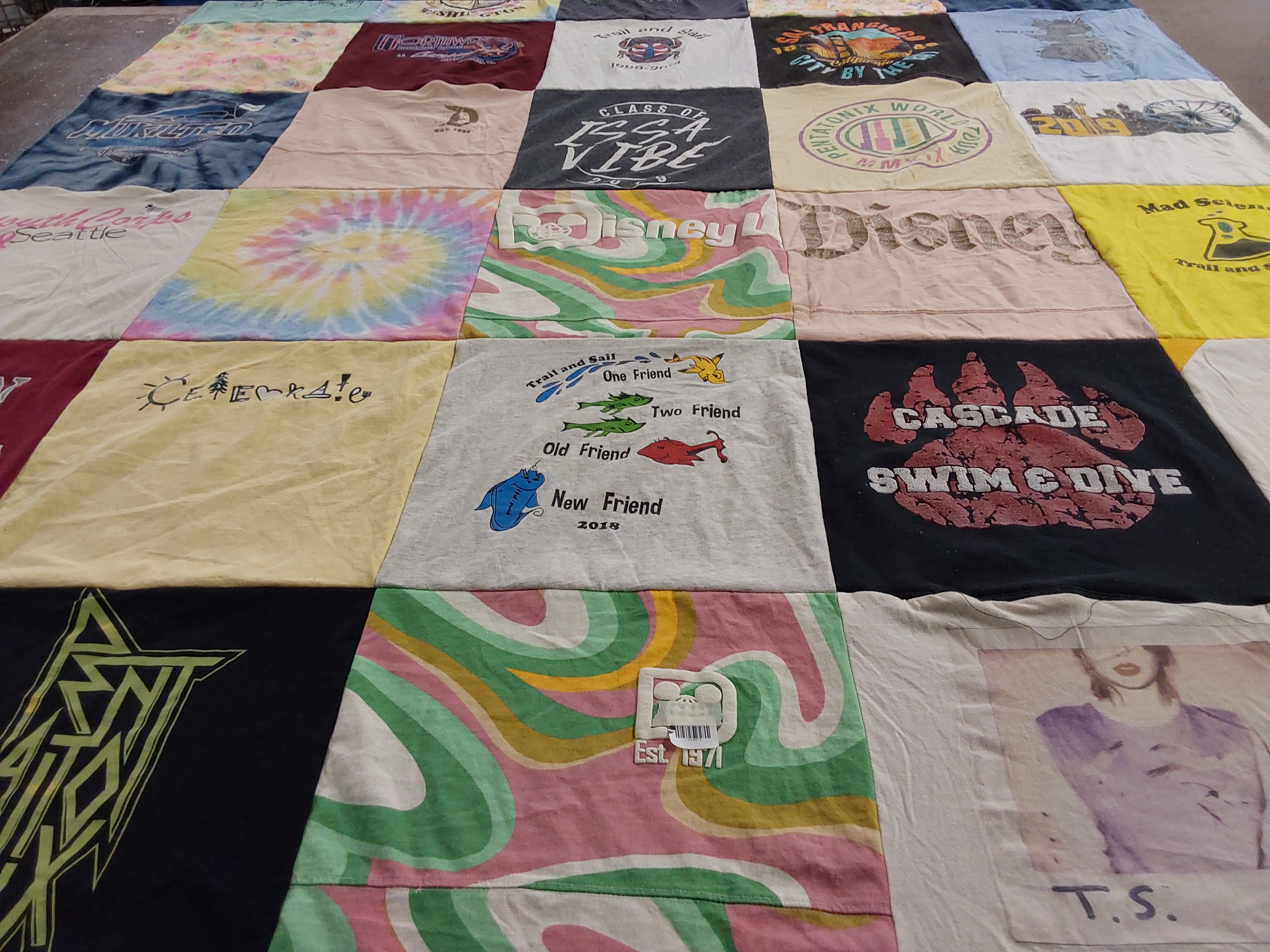 T-shirt quilt with swimming, outdoor activities themes by Amanda from WA