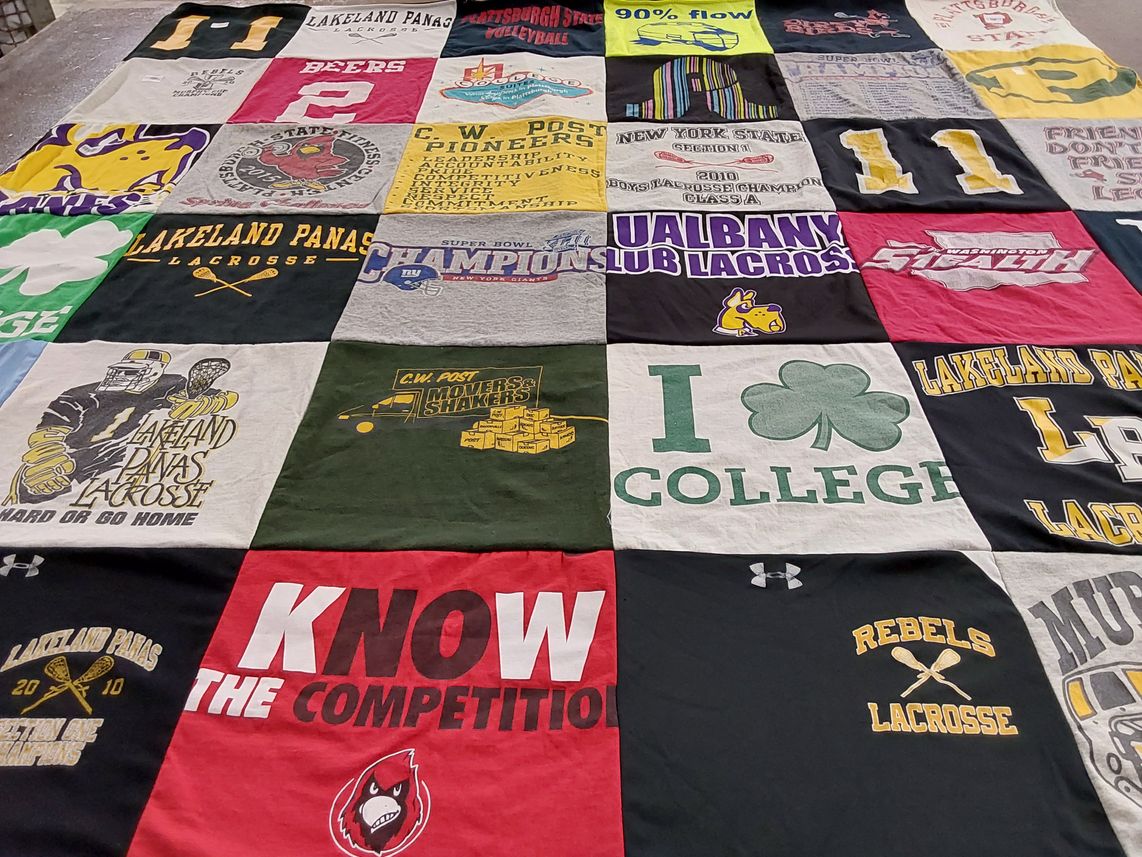 T-shirt quilt featuring rebels lacrosse team, pioneers lacrosse team by Meghan from NY