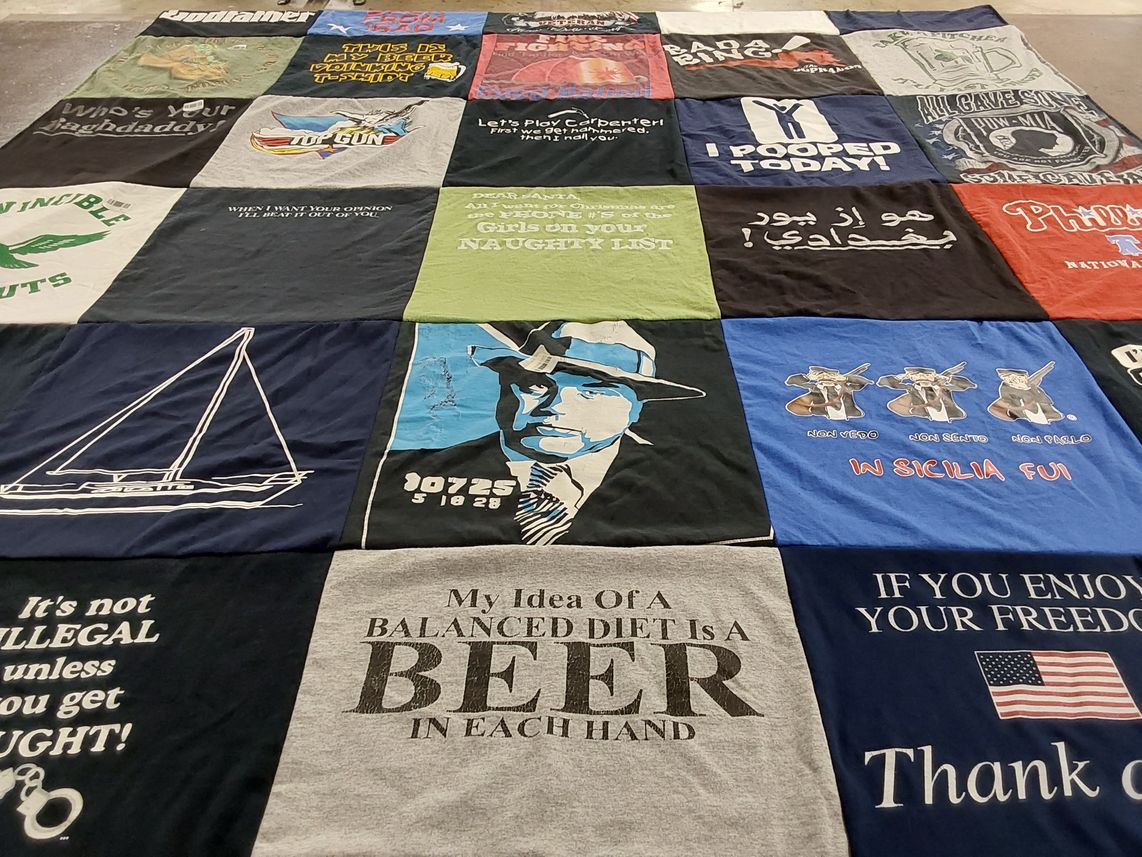 T-shirt quilt with sailing, drinking themes by Dana from PA