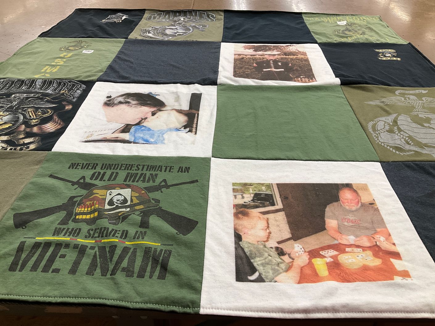 T-shirt quilt with military, veterans themes by Jennifer from WI