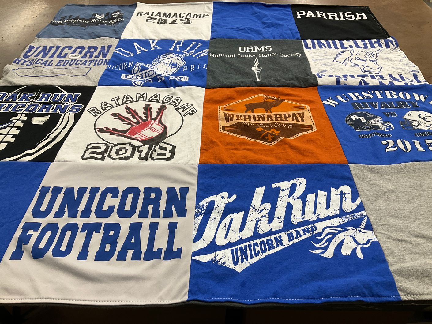 T-shirt quilt featuring unicorn football team by Nancy from TX