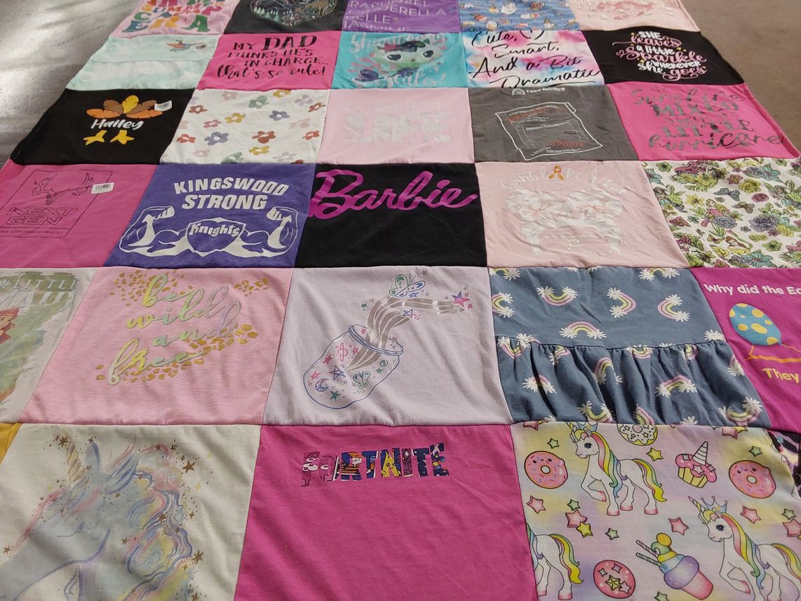 T-shirt quilt with barbie, unicorns themes by Kevin from AZ