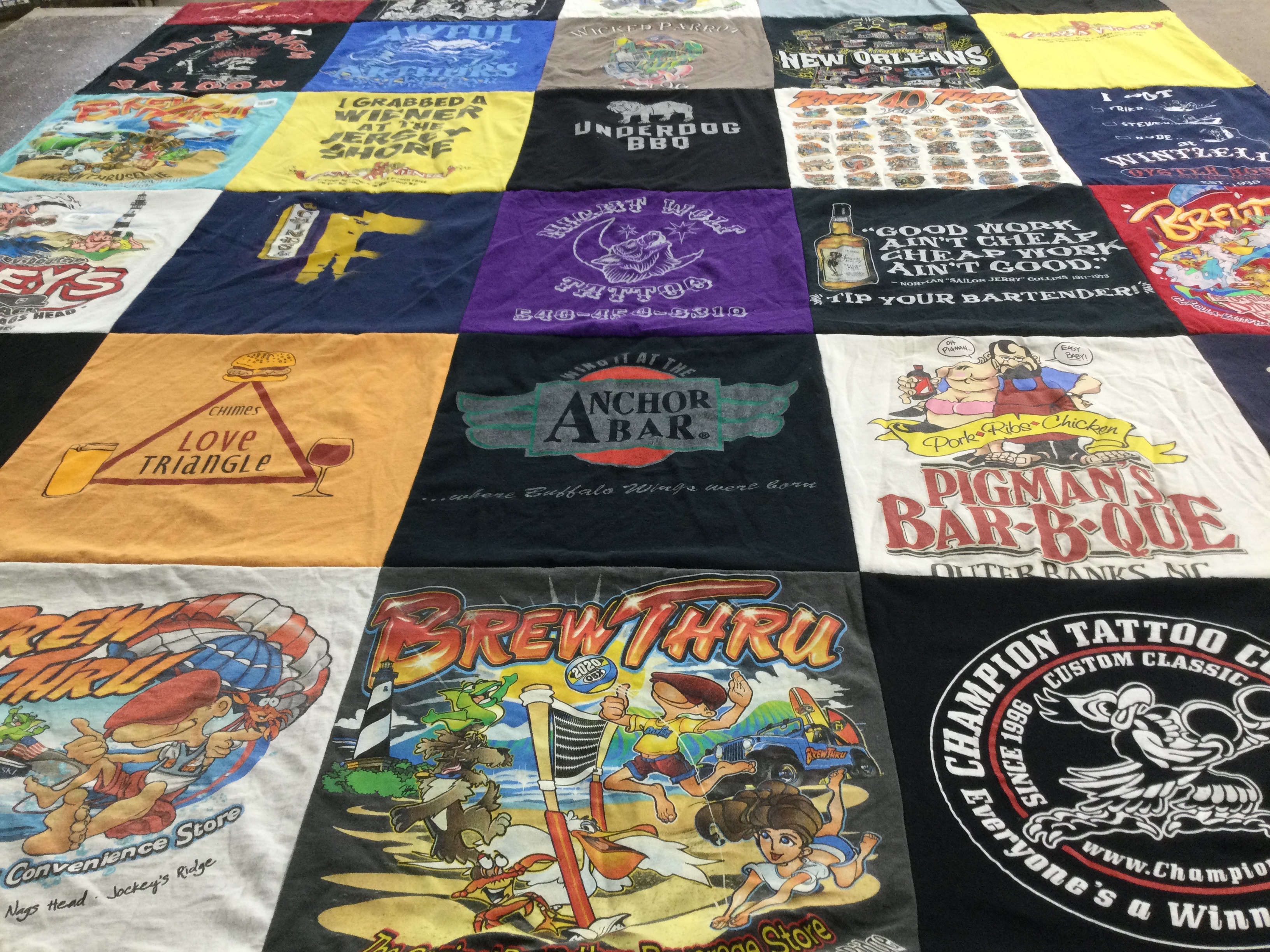 T-shirt quilt with food, barbecue themes by Adam from WV