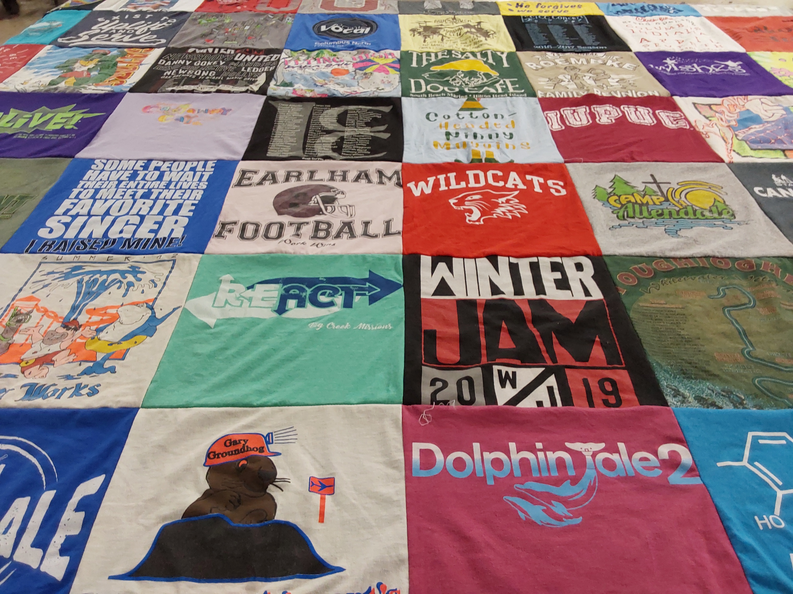 T-shirt quilt featuring earlham college wildcats by Angela from IN