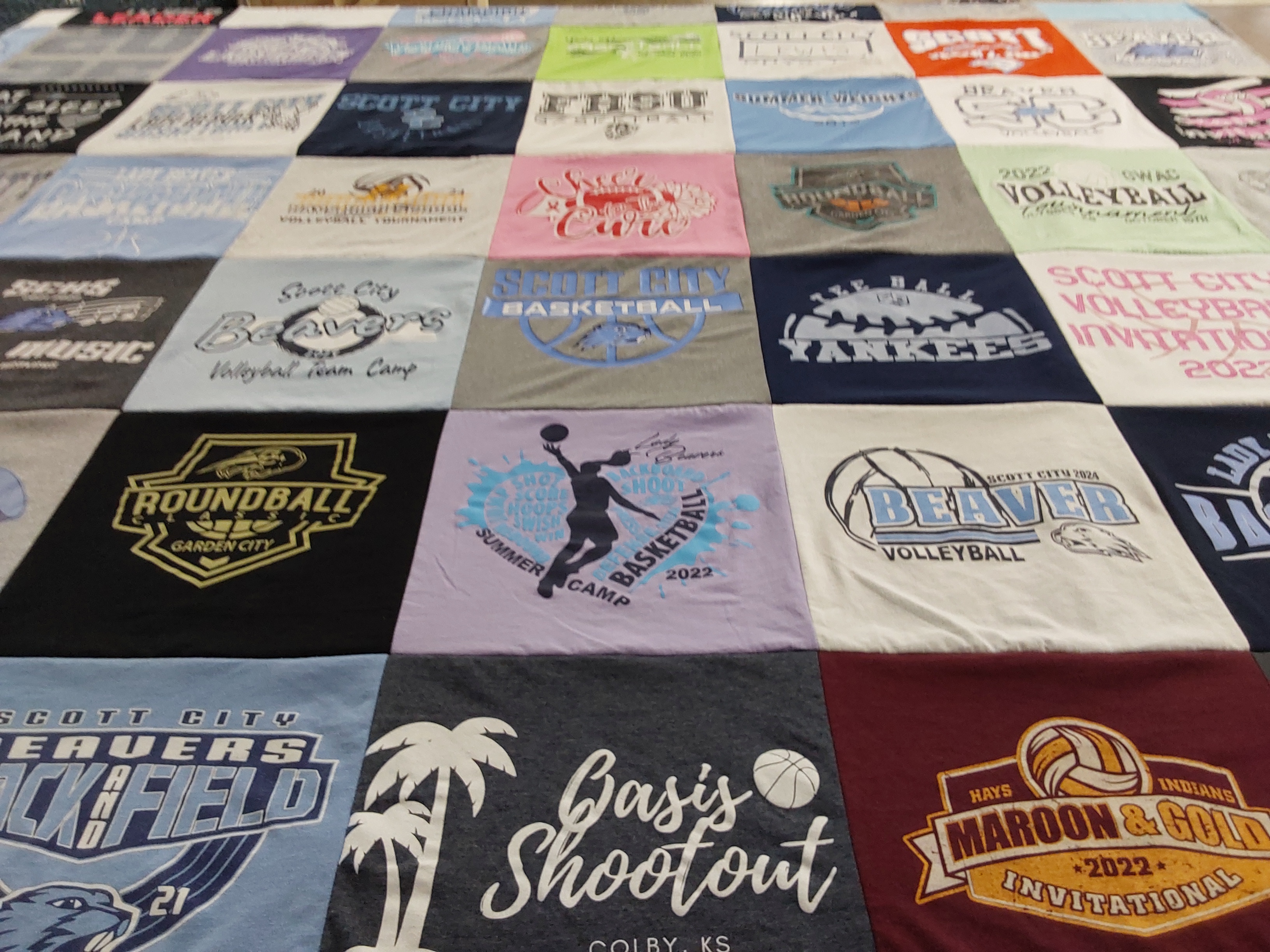 T-shirt quilt featuring scott city beavers, hays indians by Laura from KS