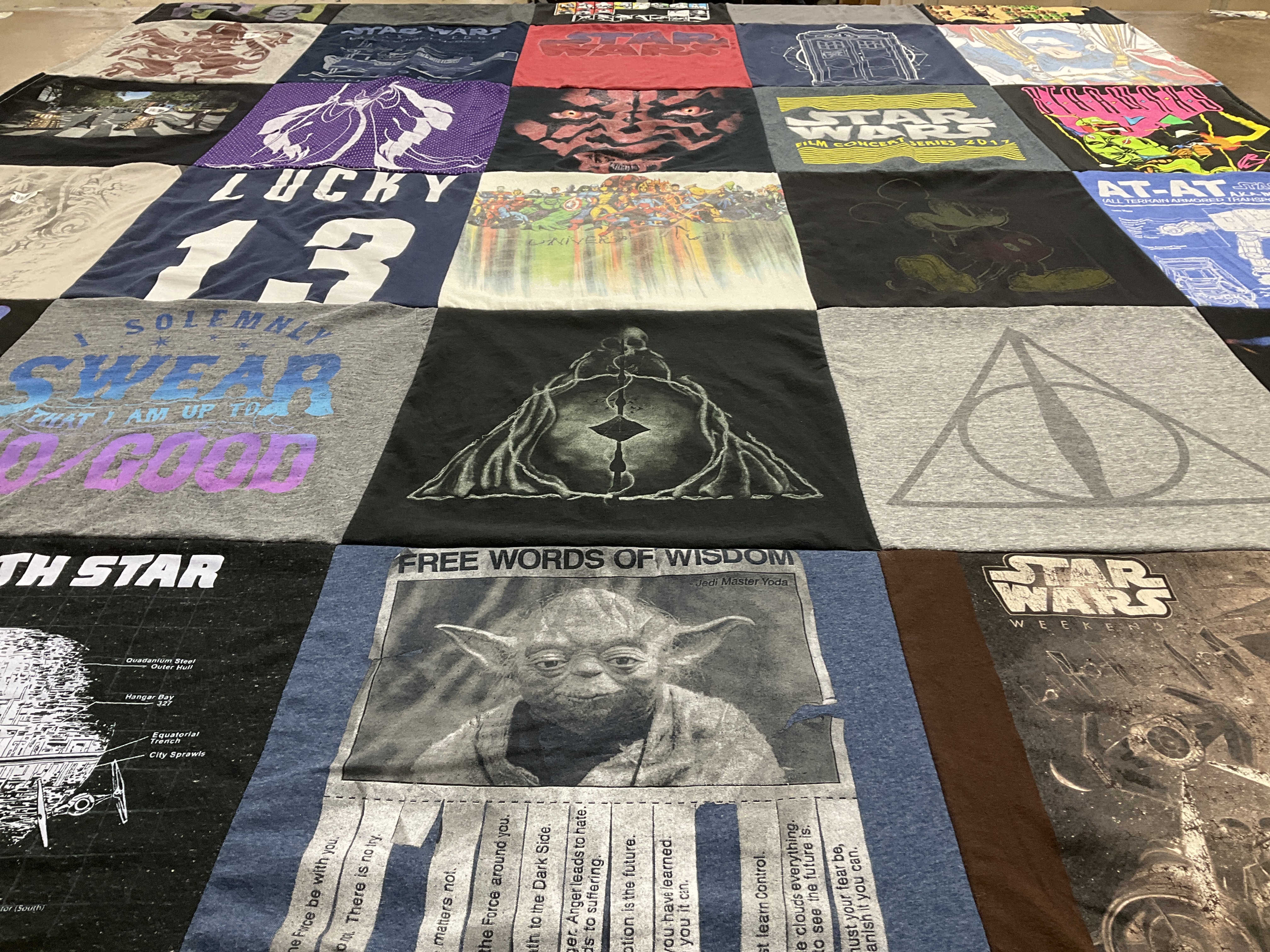 T-shirt quilt with star wars, science fiction themes by Ashley from FL