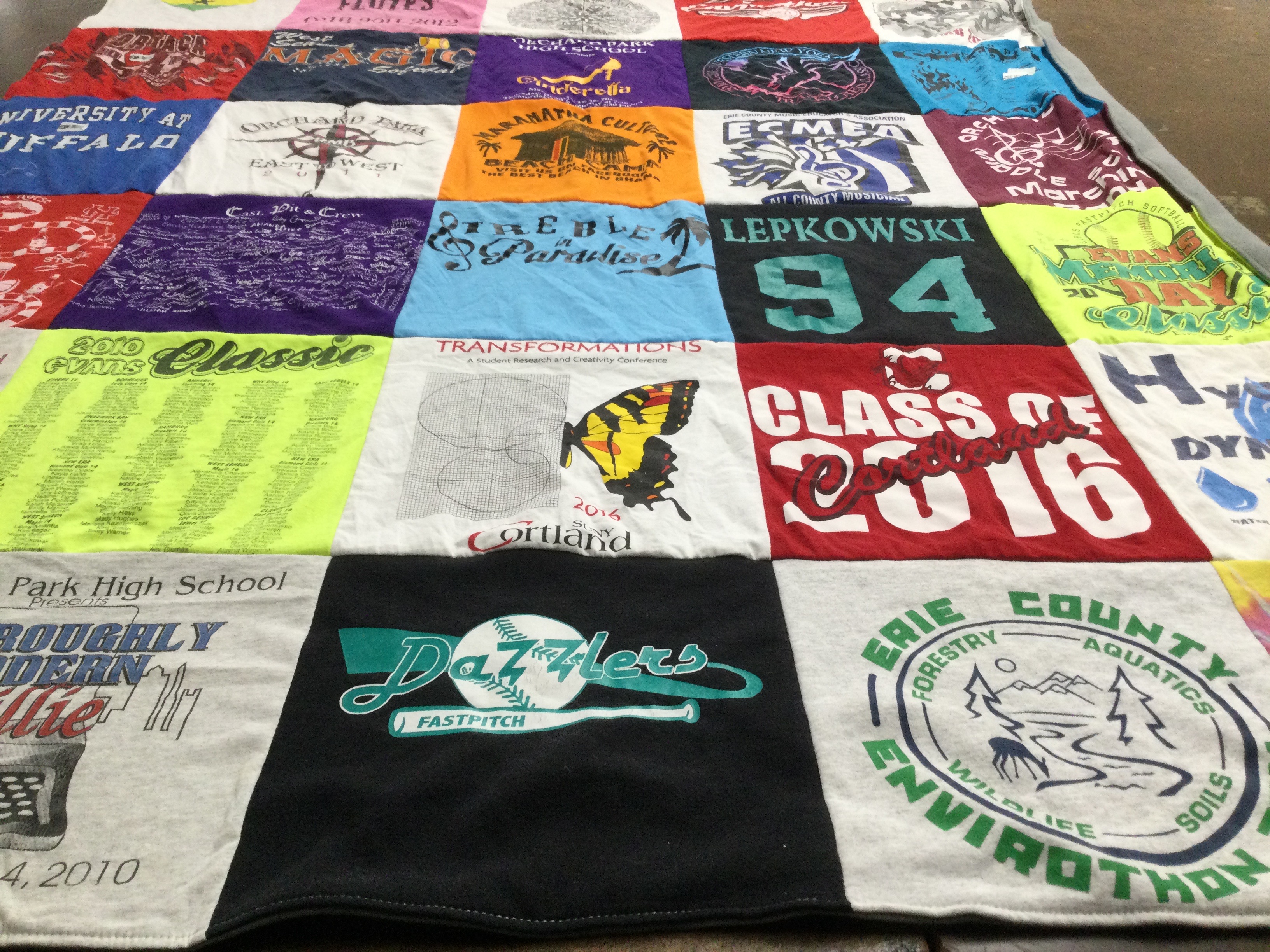 T-shirt quilt from state university of new york at cortland, university at buffalo by Melissa from NY