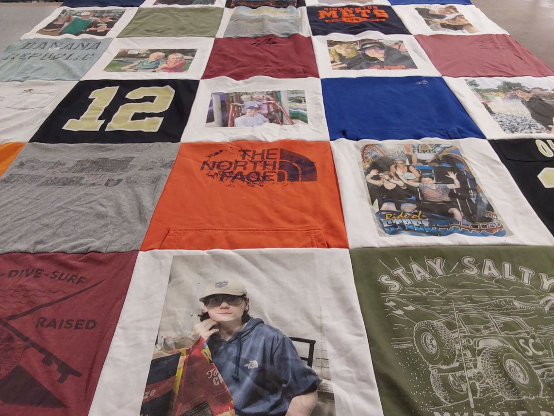 T-shirt quilt with outdoor activities, family themes by Amy from NY