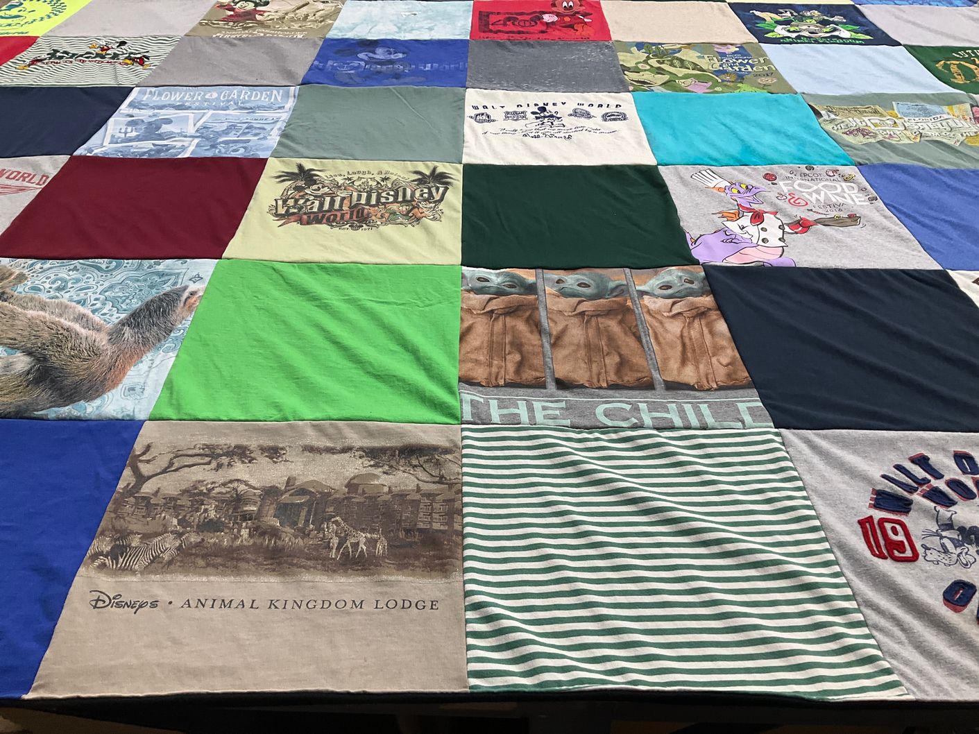 T-shirt quilt with disney, theme parks themes by JoEllen from IL