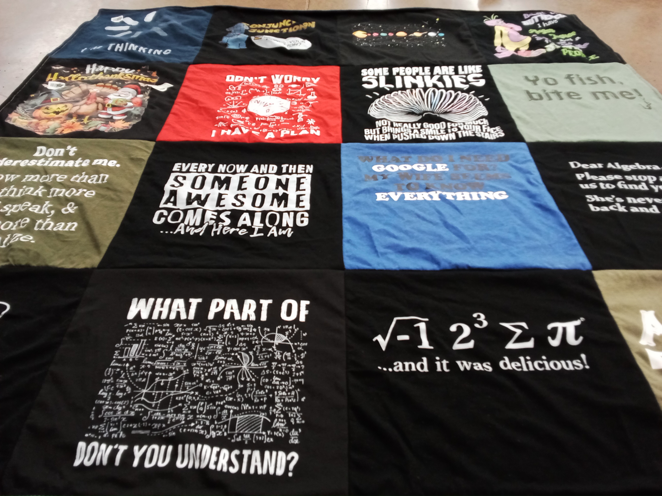 T-shirt quilt with math, funny quotes themes by LeeRee from OK