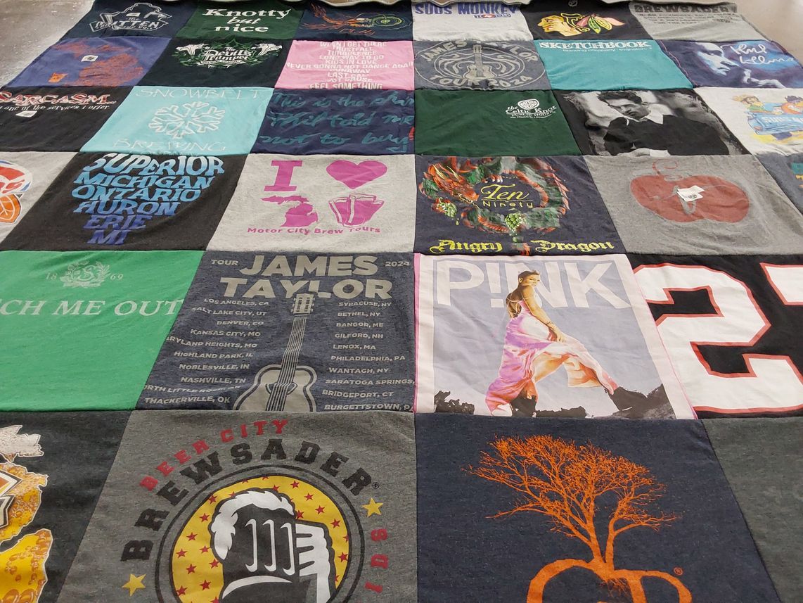 T-shirt quilt with music, beer themes by Lonah from MI