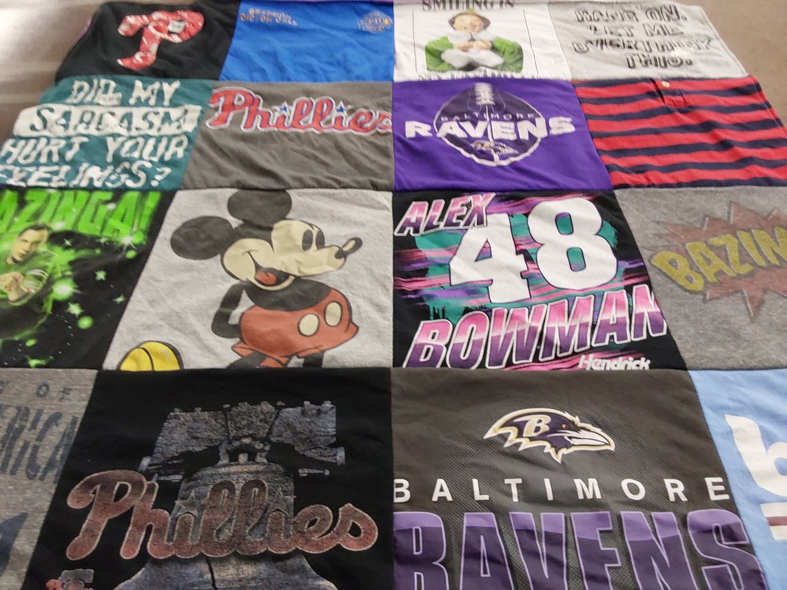 T-shirt quilt featuring baltimore ravens, philadelphia phillies by Shirley from DE