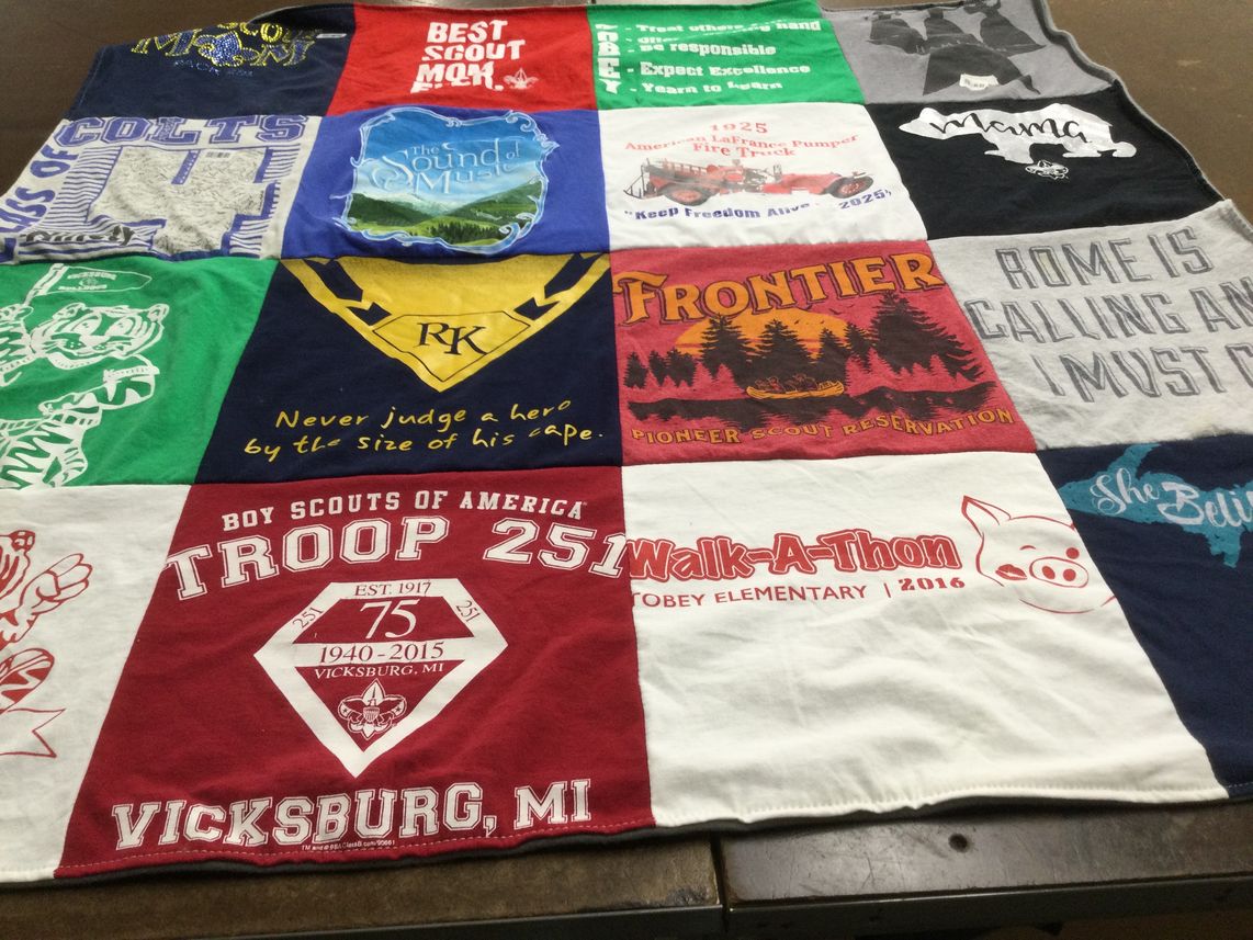 T-shirt quilt from vicksburg high school by Renee from MI