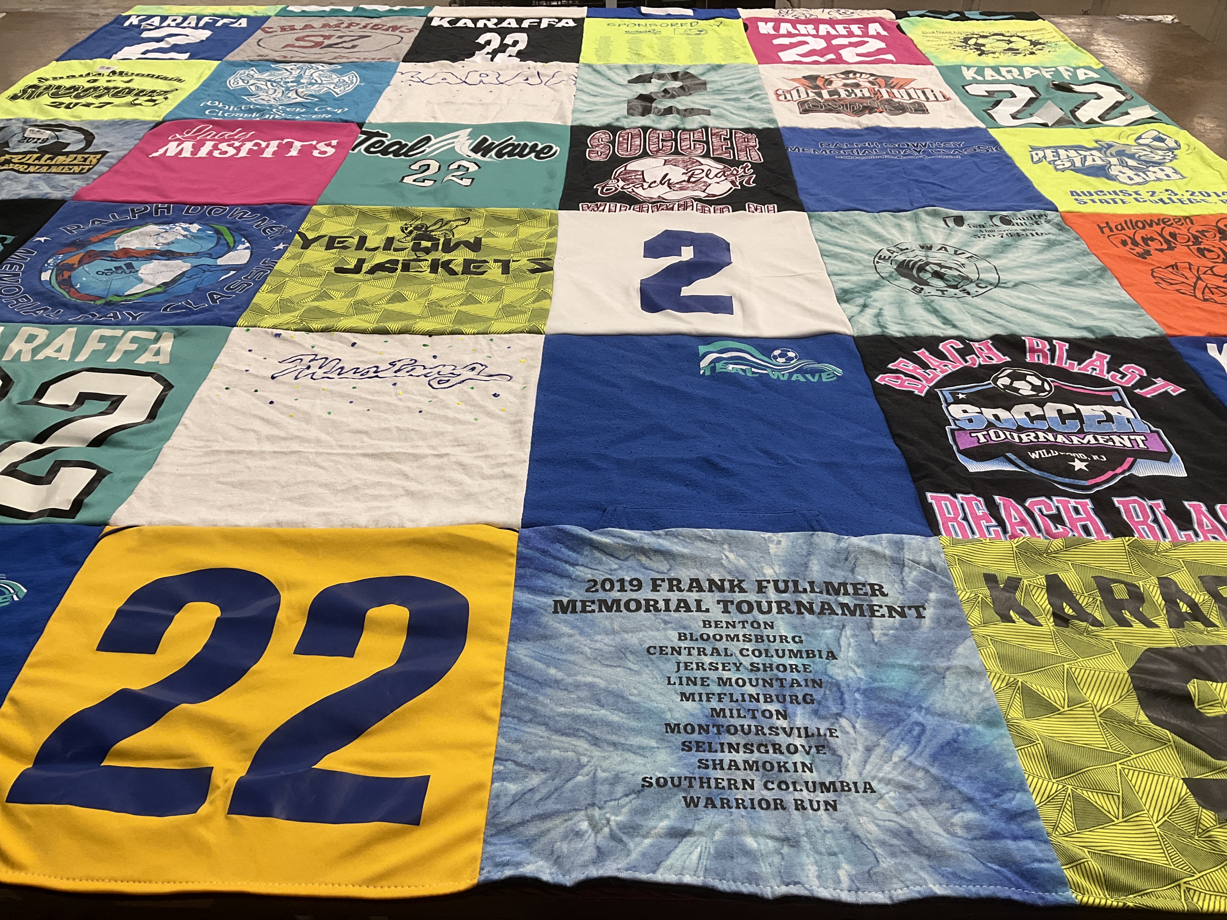 T-shirt quilt featuring soccer team by Tanya from PA