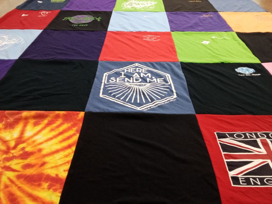 T-shirt quilt with travel, mission themes by Lisa from MS
