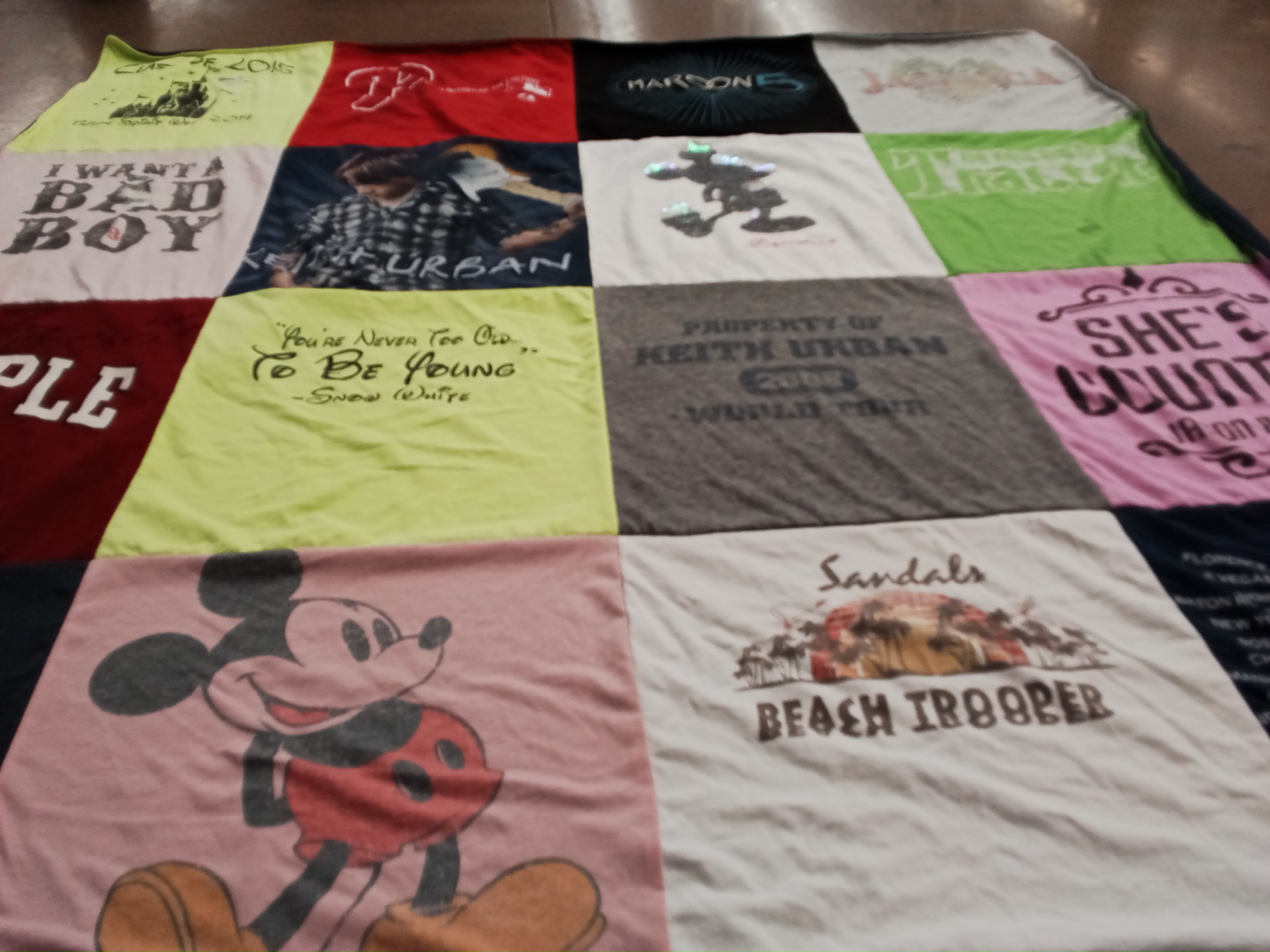 T-shirt quilt with country music, disney themes by Melissa from NJ