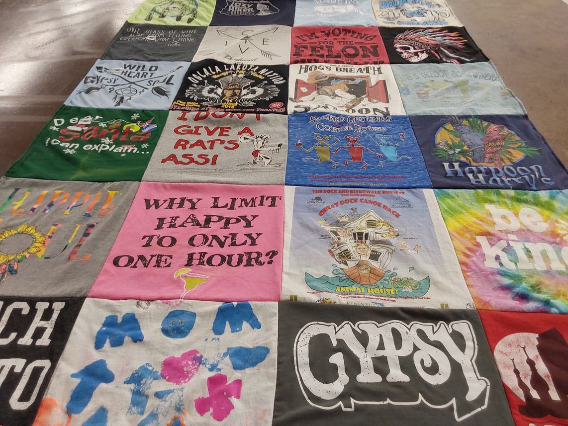 T-shirt quilt with music, culture themes by tina from FL
