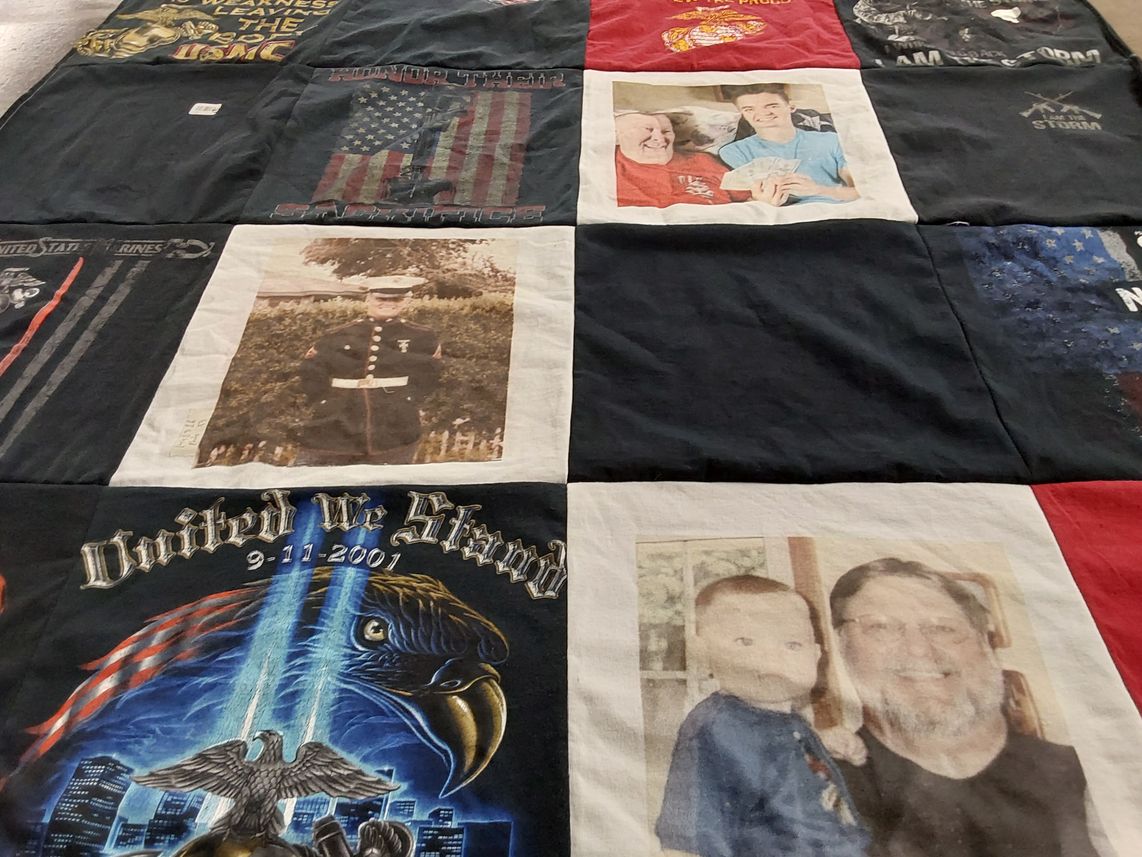 T-shirt quilt with military, patriotism themes by Jennifer from WI