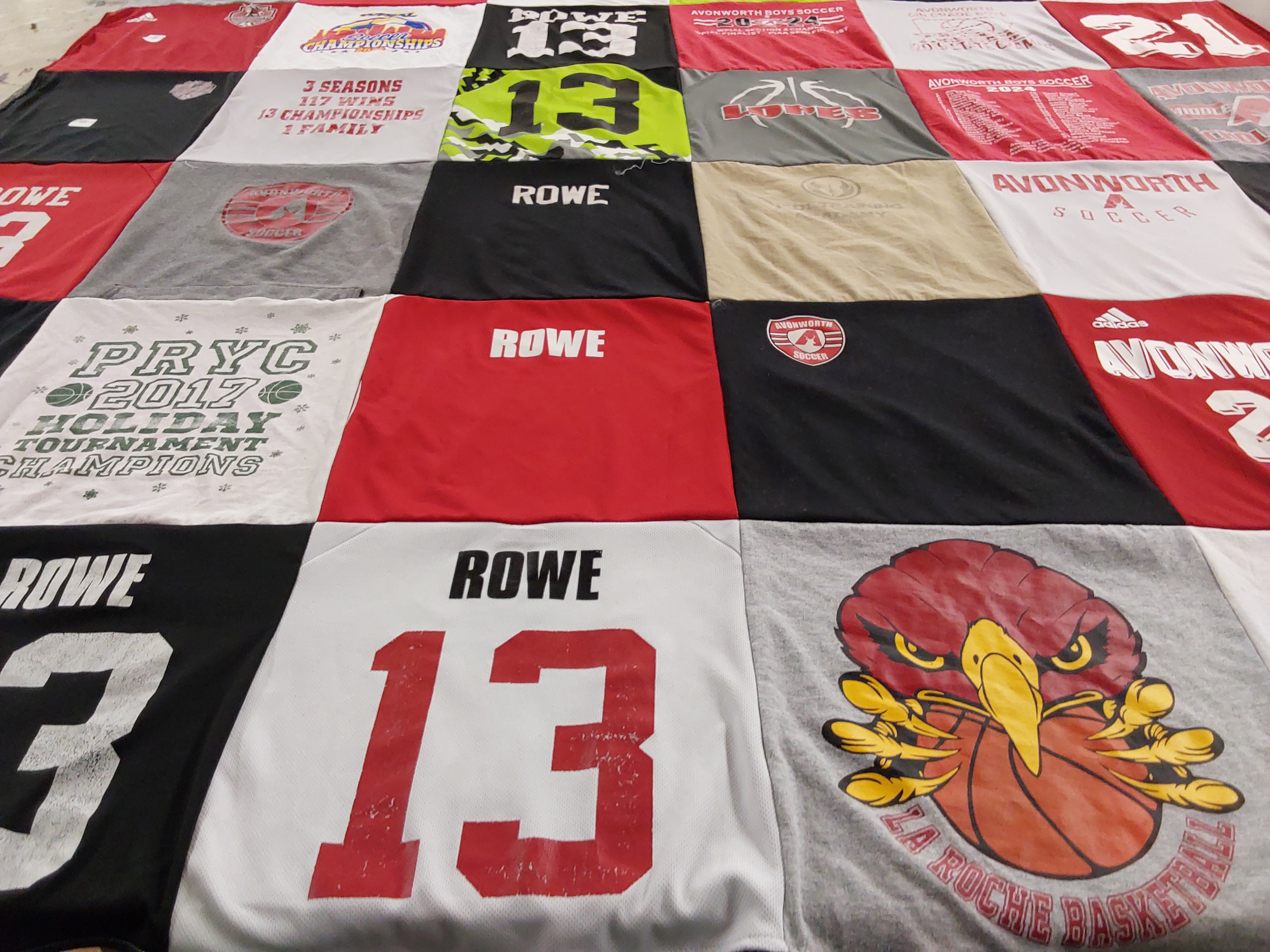 T-shirt quilt featuring avonworth soccer, la roche basketball by Sandee from PA