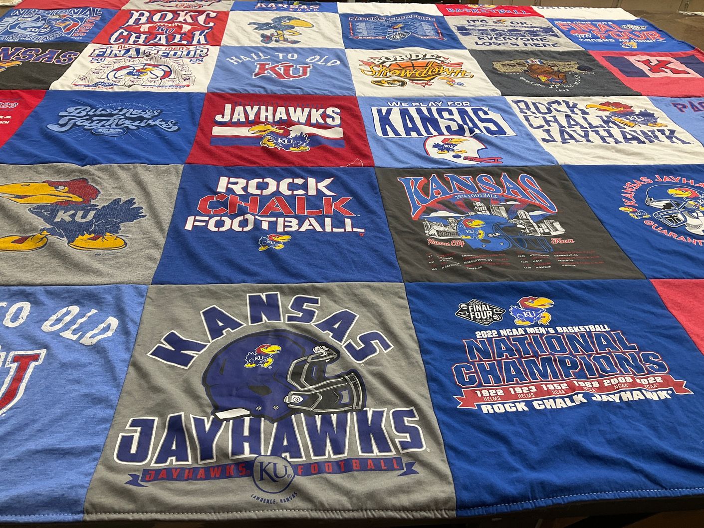 T-shirt quilt featuring kansas jayhawks football, kansas jayhawks basketball by Rhonda from KS