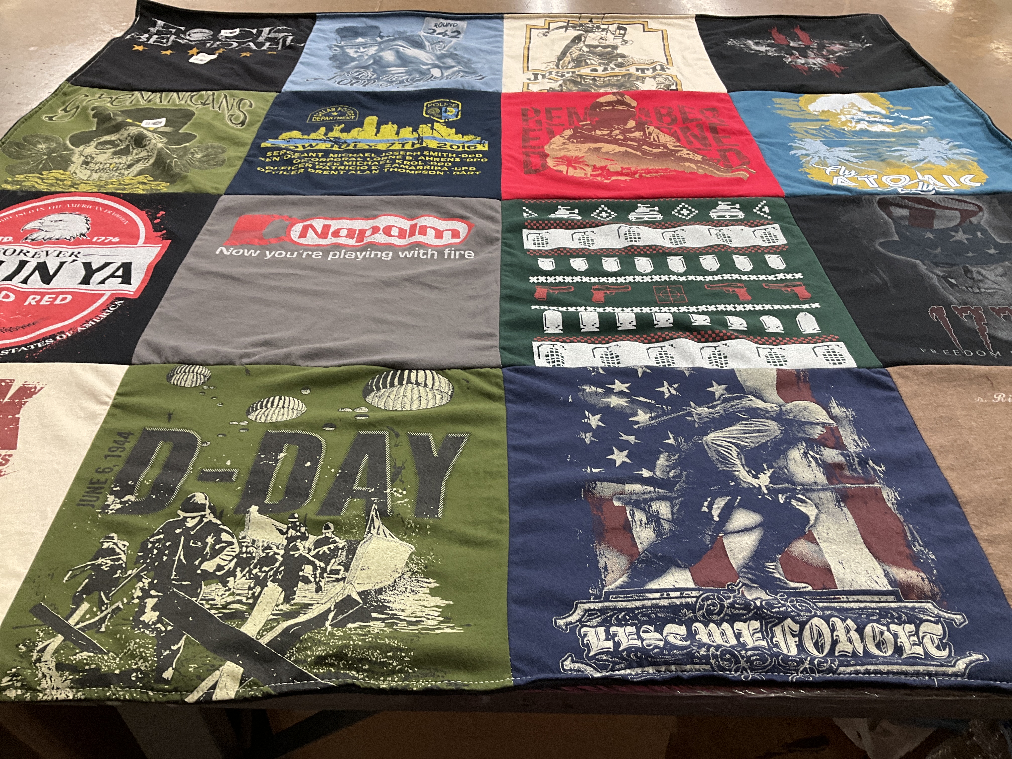 T-shirt quilt with military history, vintage graphics themes by Jerry from TX