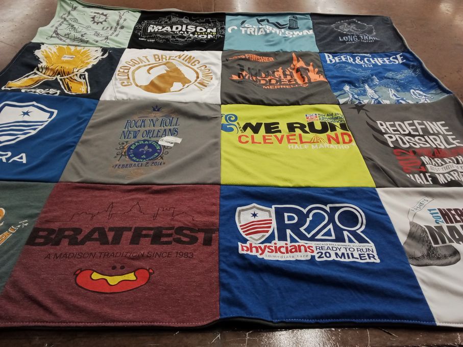 T-shirt quilt with running, festivals themes by Alexis from VA