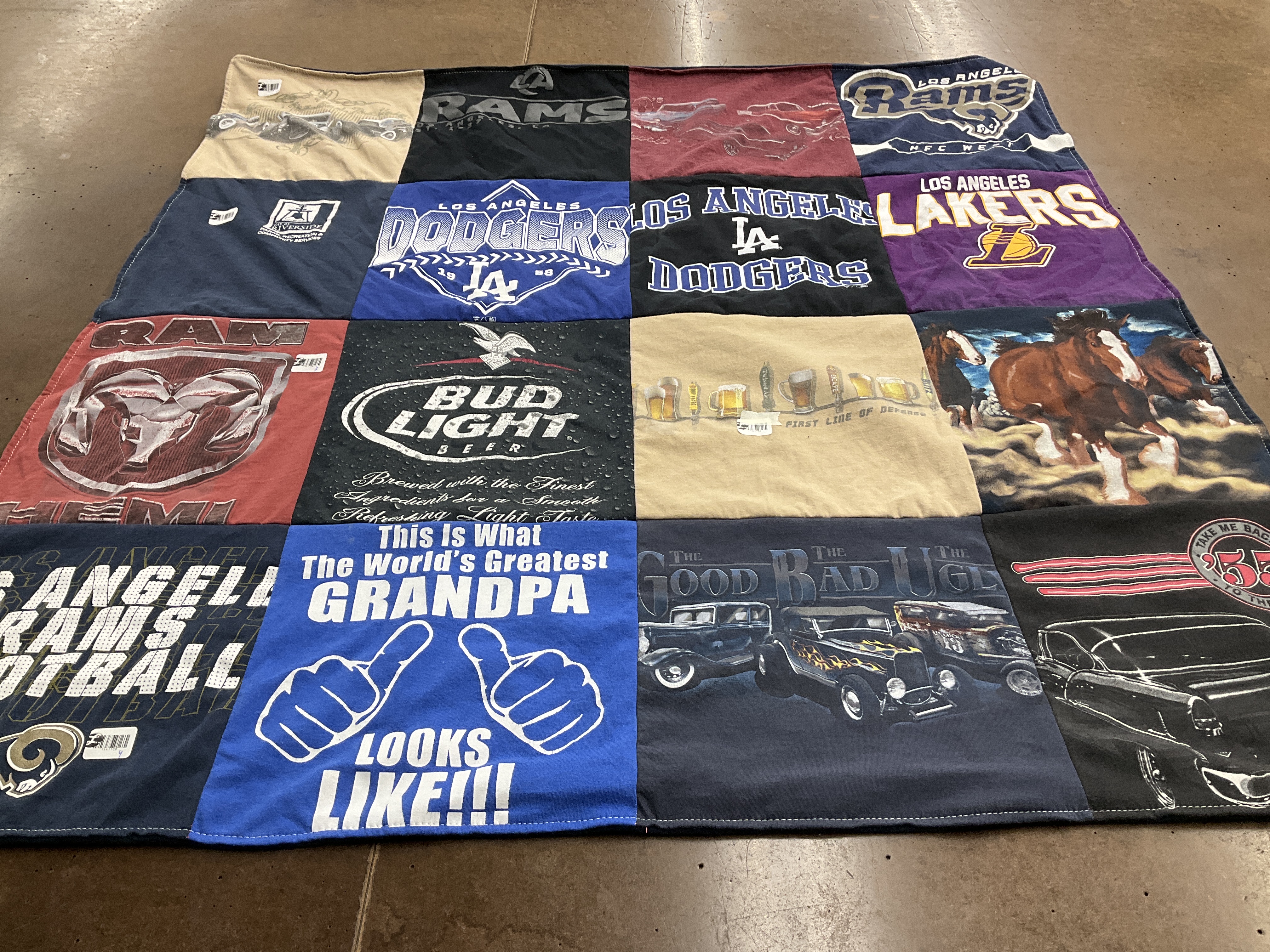 T-shirt quilt featuring los angeles rams football, los angeles dodgers by Cassie from CA