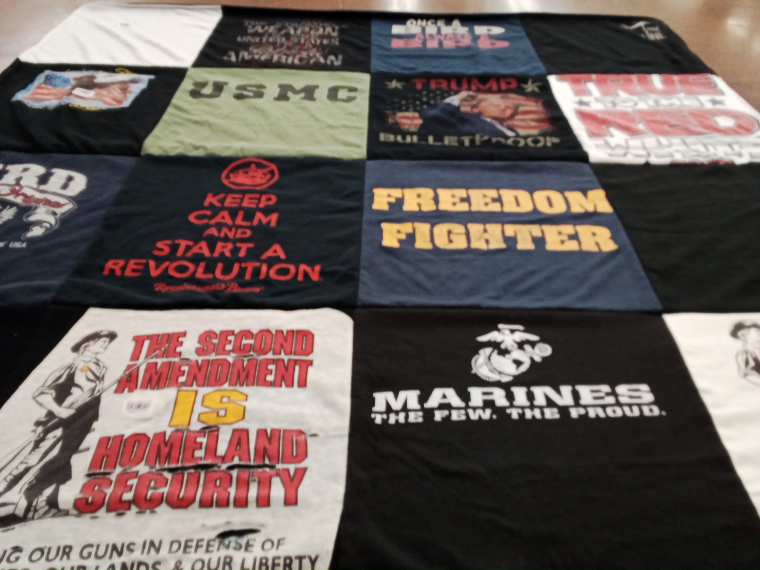 T-shirt quilt with politics, military themes by Troy from CA