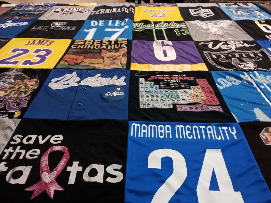T-shirt quilt featuring los angeles dodgers, los angeles lakers by Jill from CA
