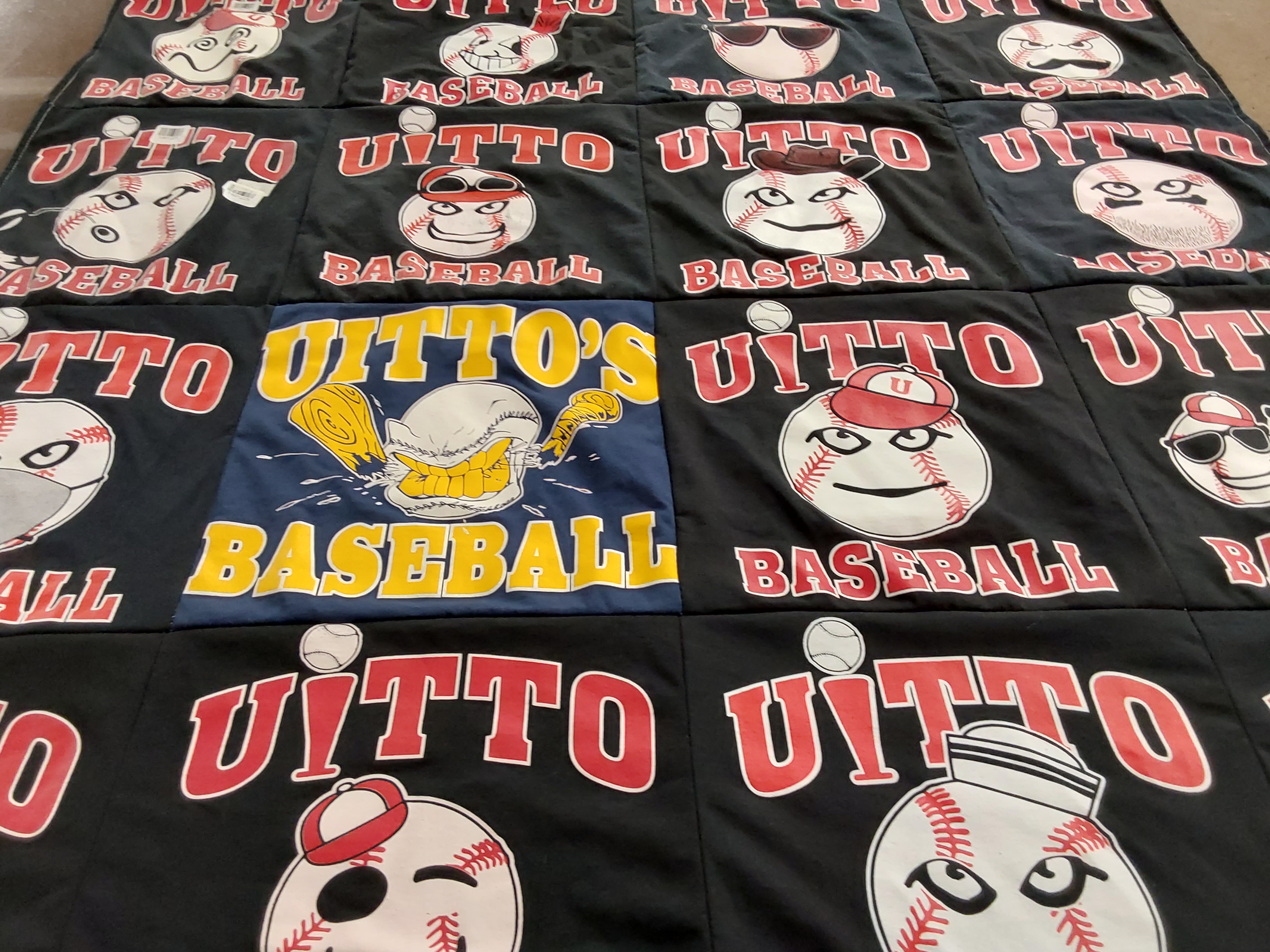 T-shirt quilt with baseball themes by Sharon from OH