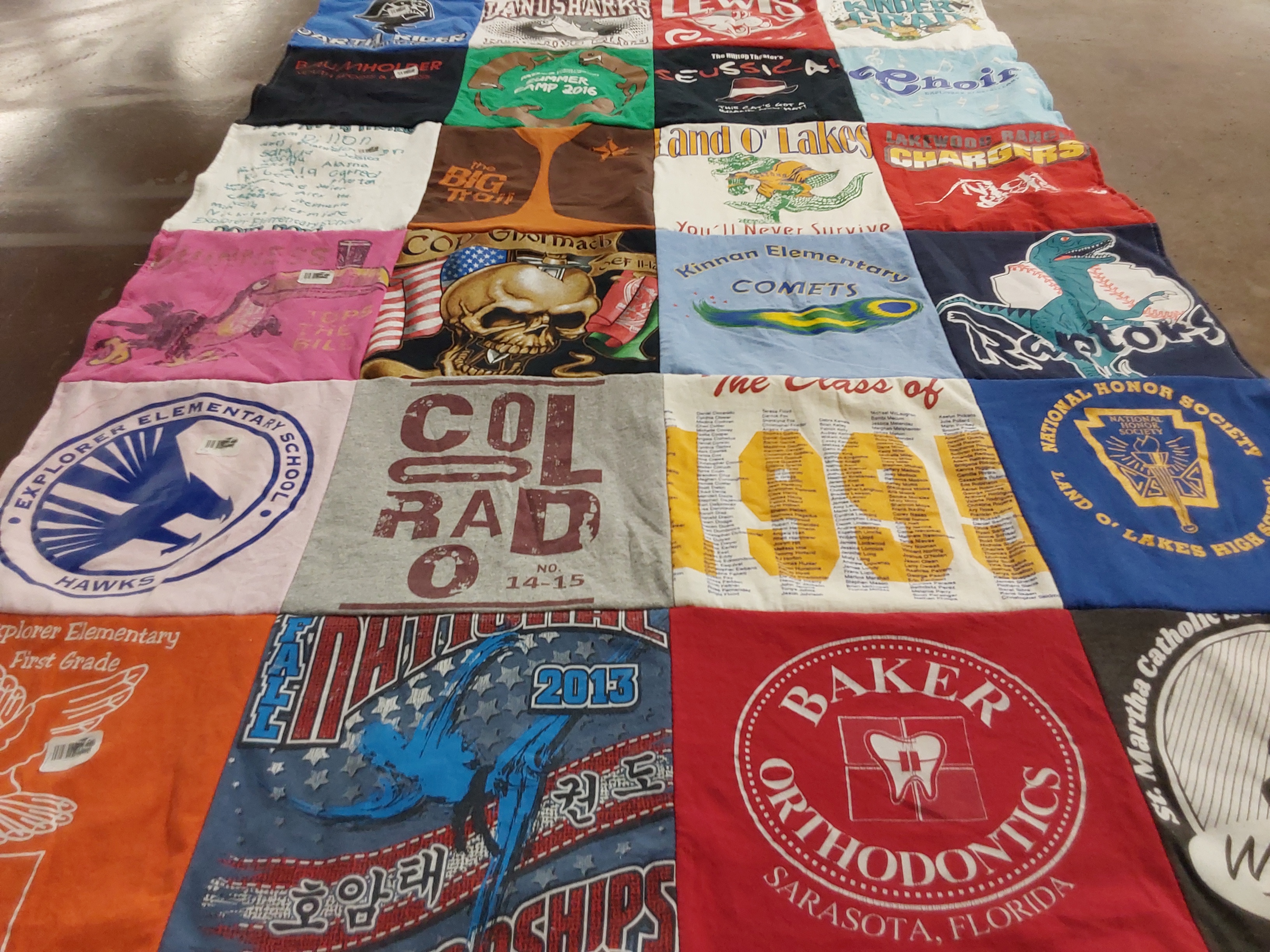 T-shirt quilt featuring land o lakes high school raptors, kinman elementary school comets by Jennifer from FL