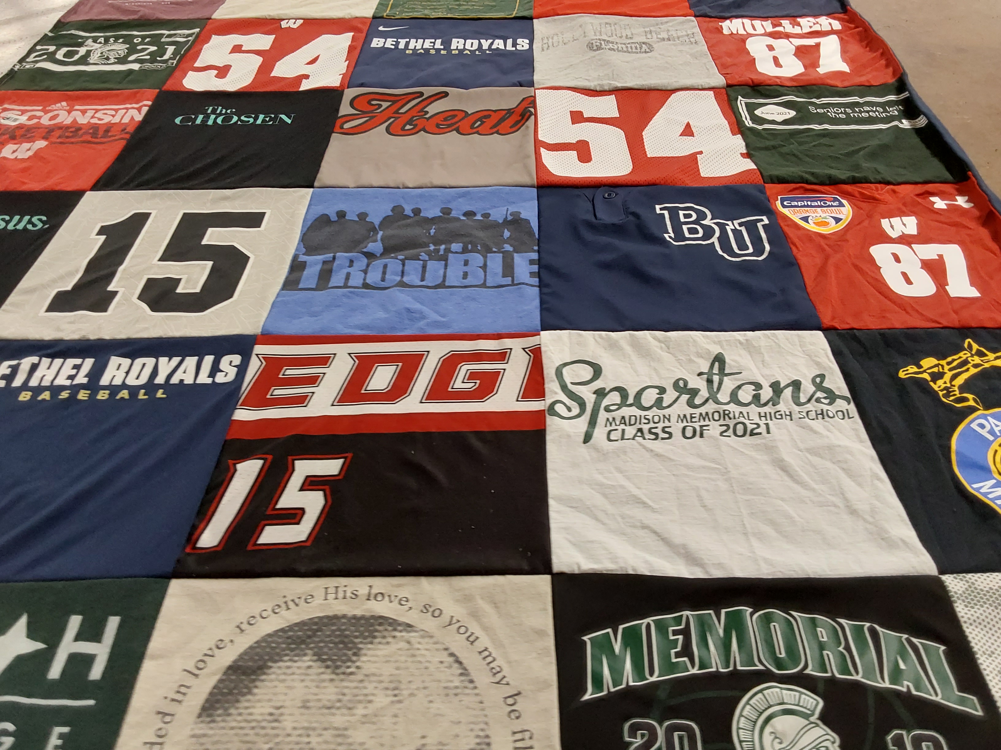 T-shirt quilt featuring madison memorial high school, bethel royals by Cindy from WI