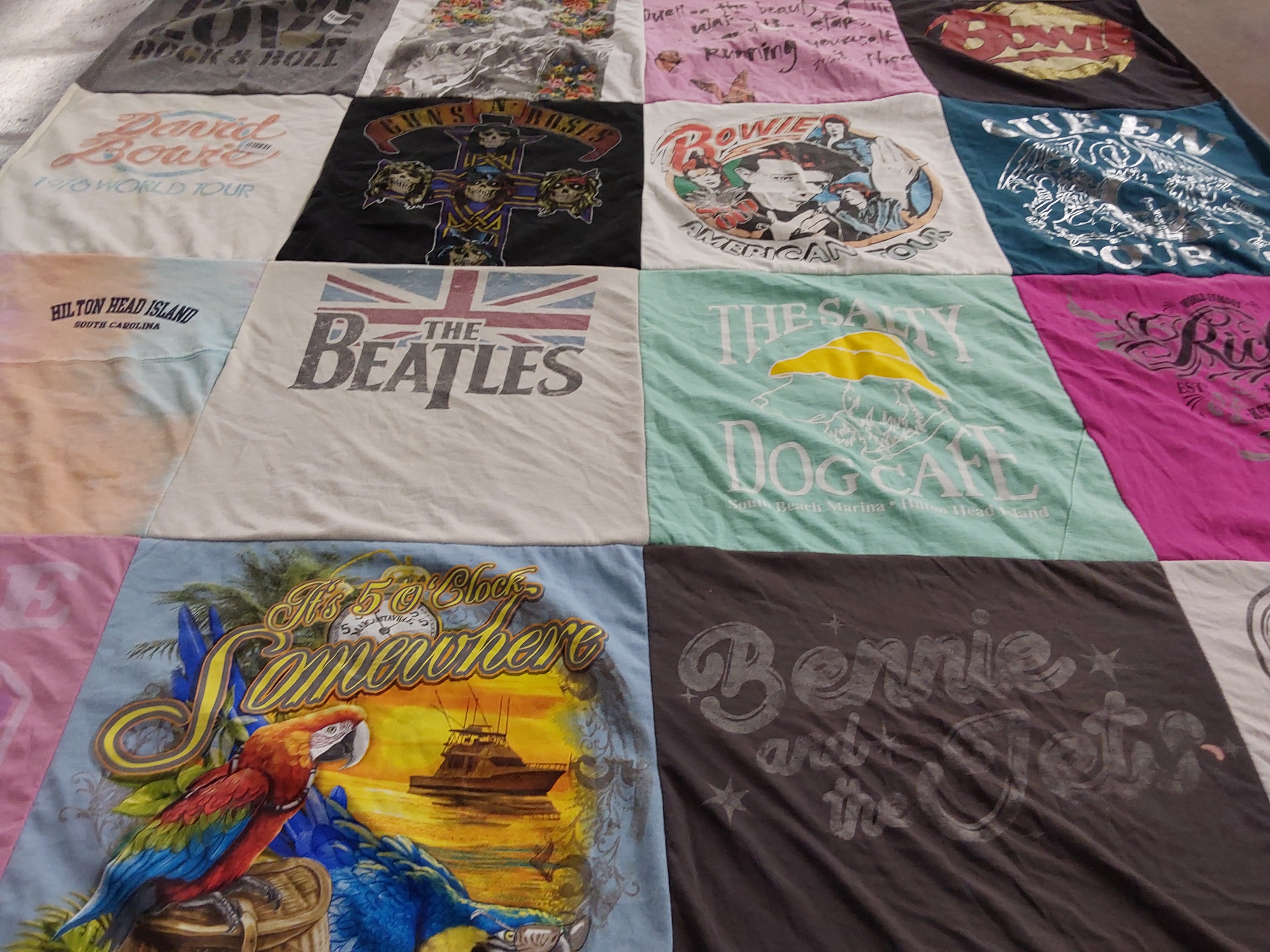 T-shirt quilt with music, travel themes by Meghan from PA