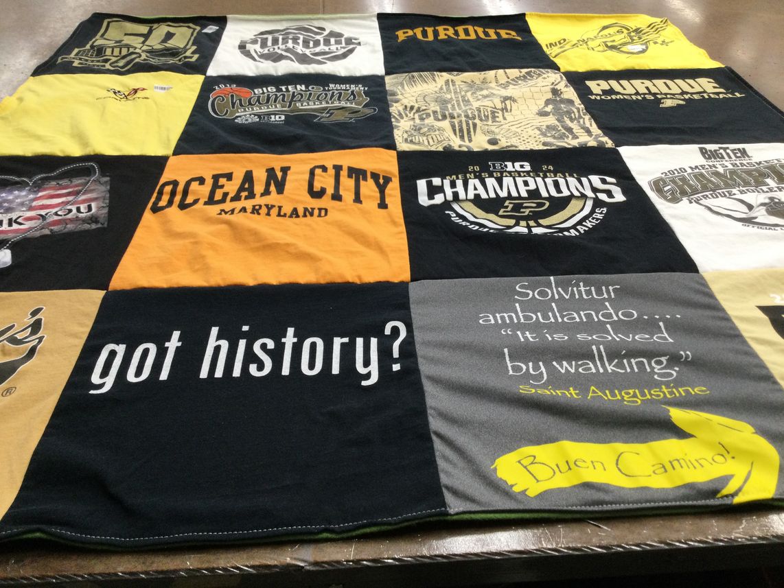 T-shirt quilt from purdue university by dona from IN