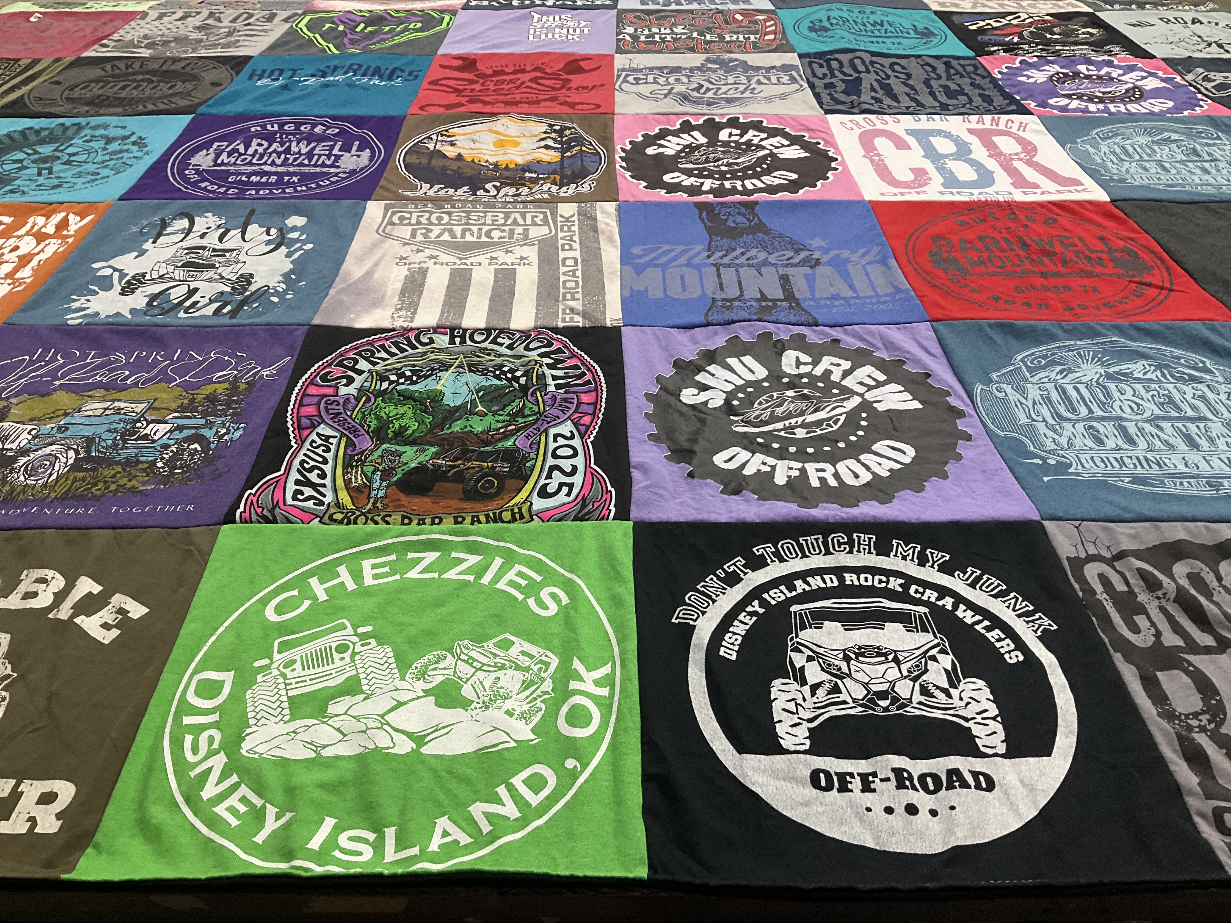 T-shirt quilt with off-roading, nature themes by Kay from OK