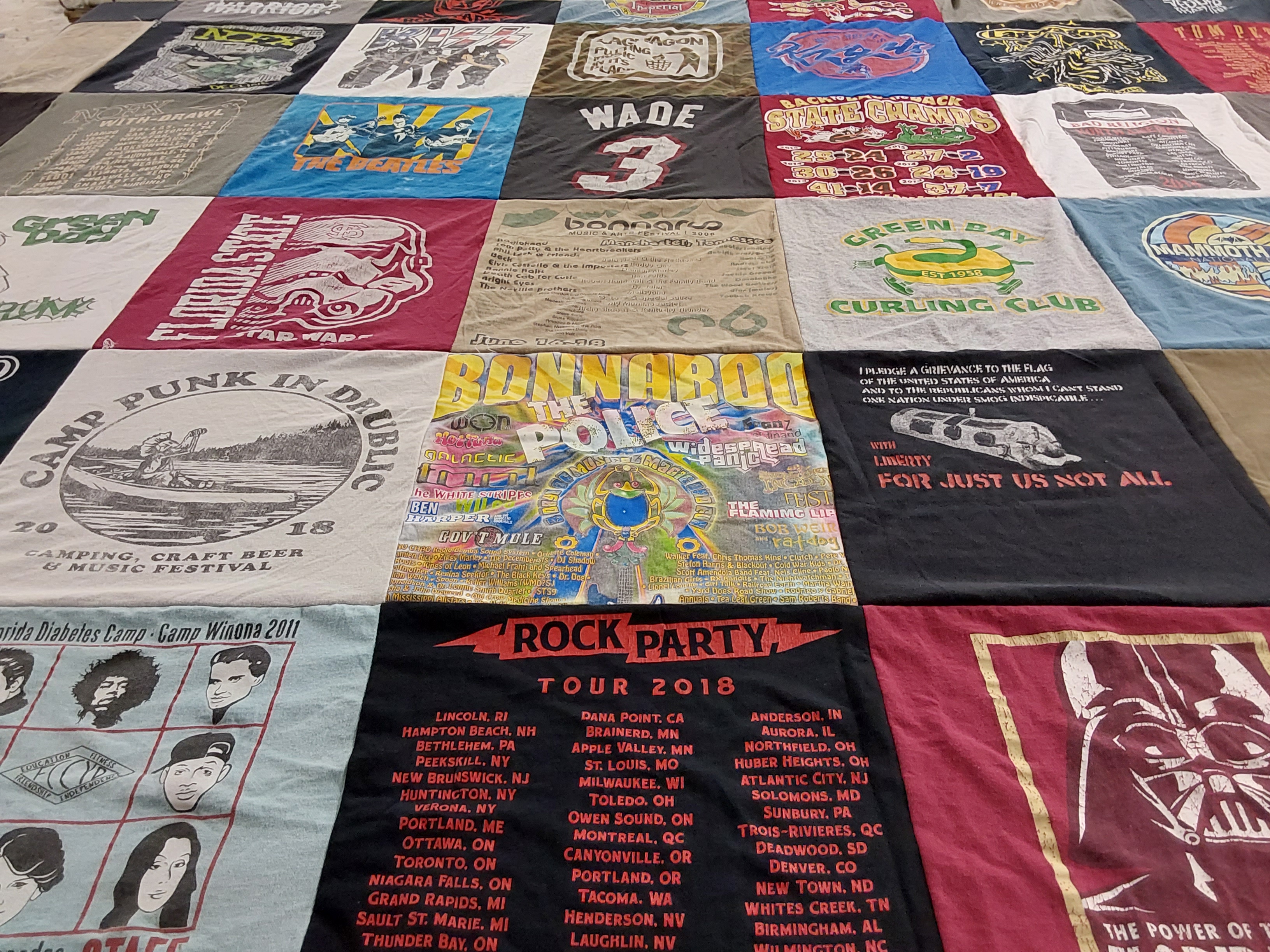 T-shirt quilt with music, camping themes by Fernando from FL