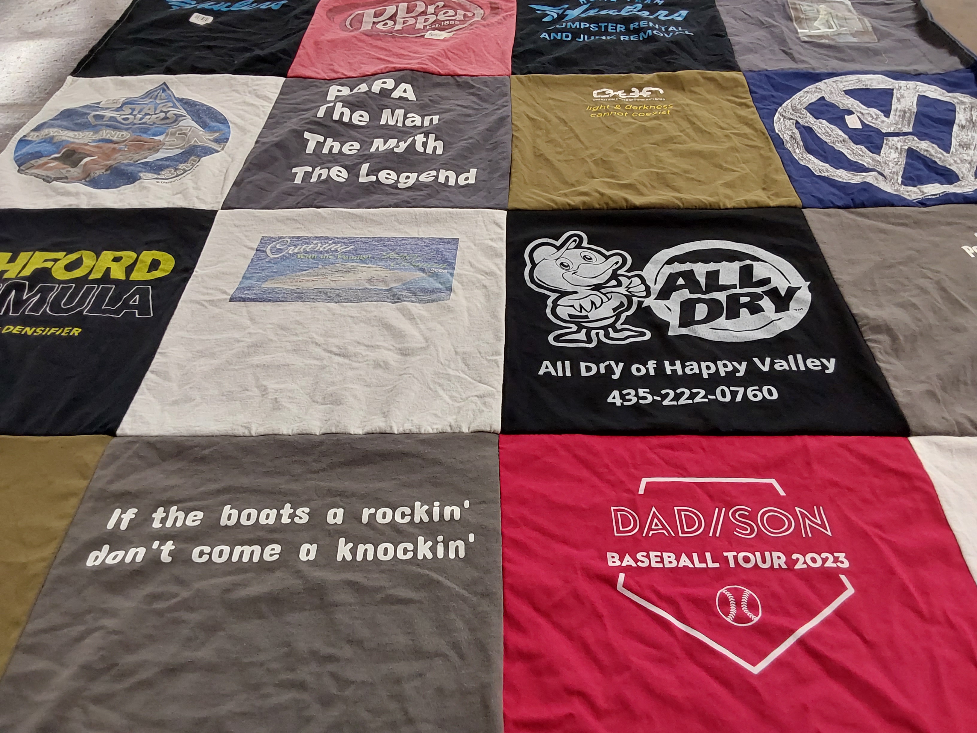 T-shirt quilt with baseball, fishing themes by Steven from UT