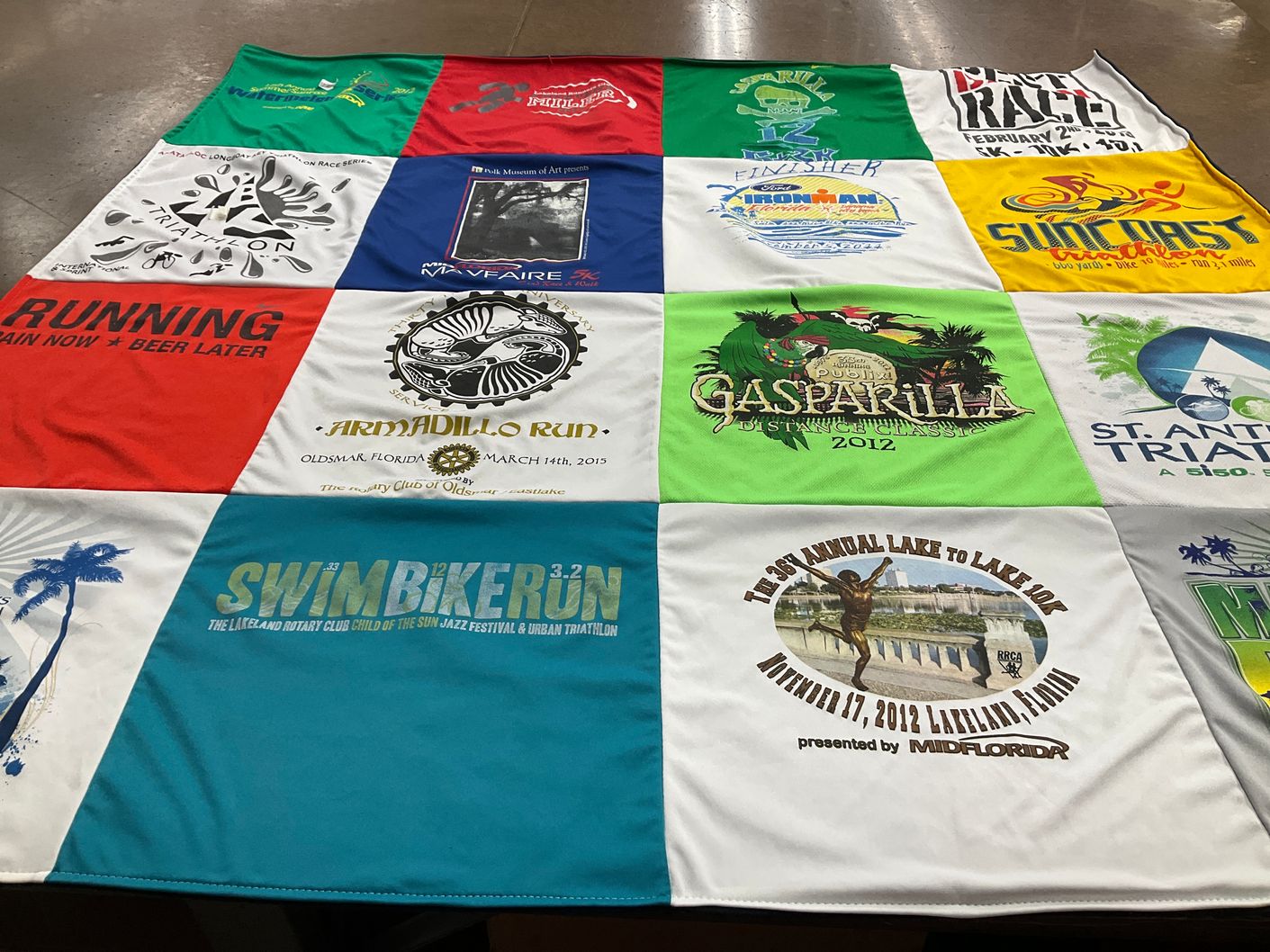 T-shirt quilt with running, triathlons themes by Charles from FL