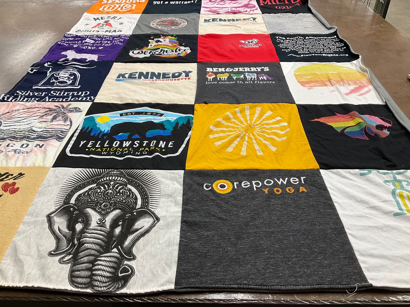 T-shirt quilt with riding, yoga themes by Gabriela from MA