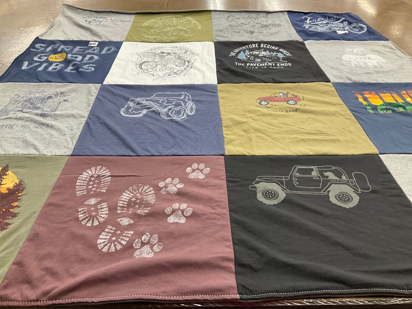 T-shirt quilt with outdoors, travel themes by Bryan from MI