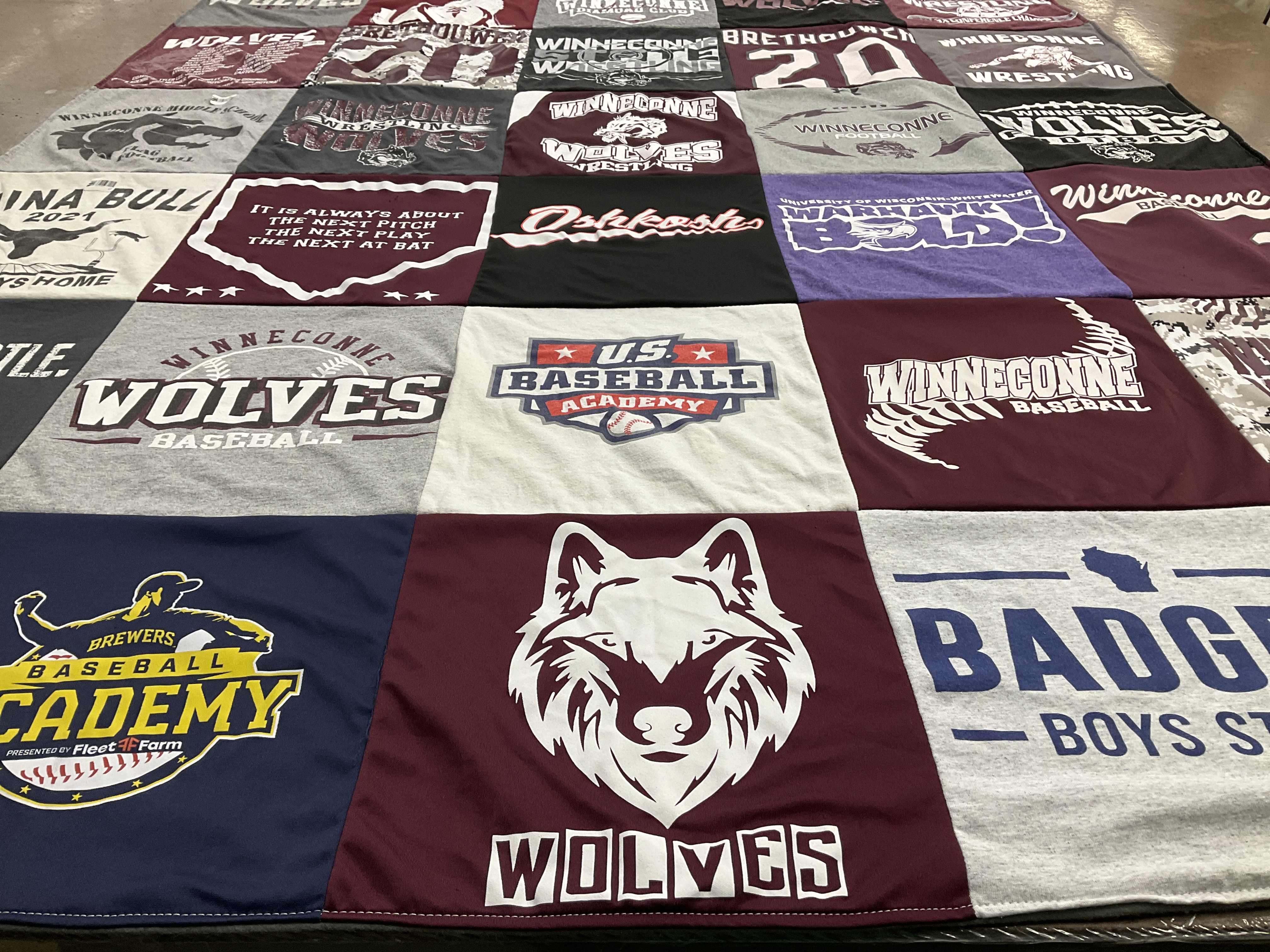 T-shirt quilt featuring winneconne wolves by Robbi from WI